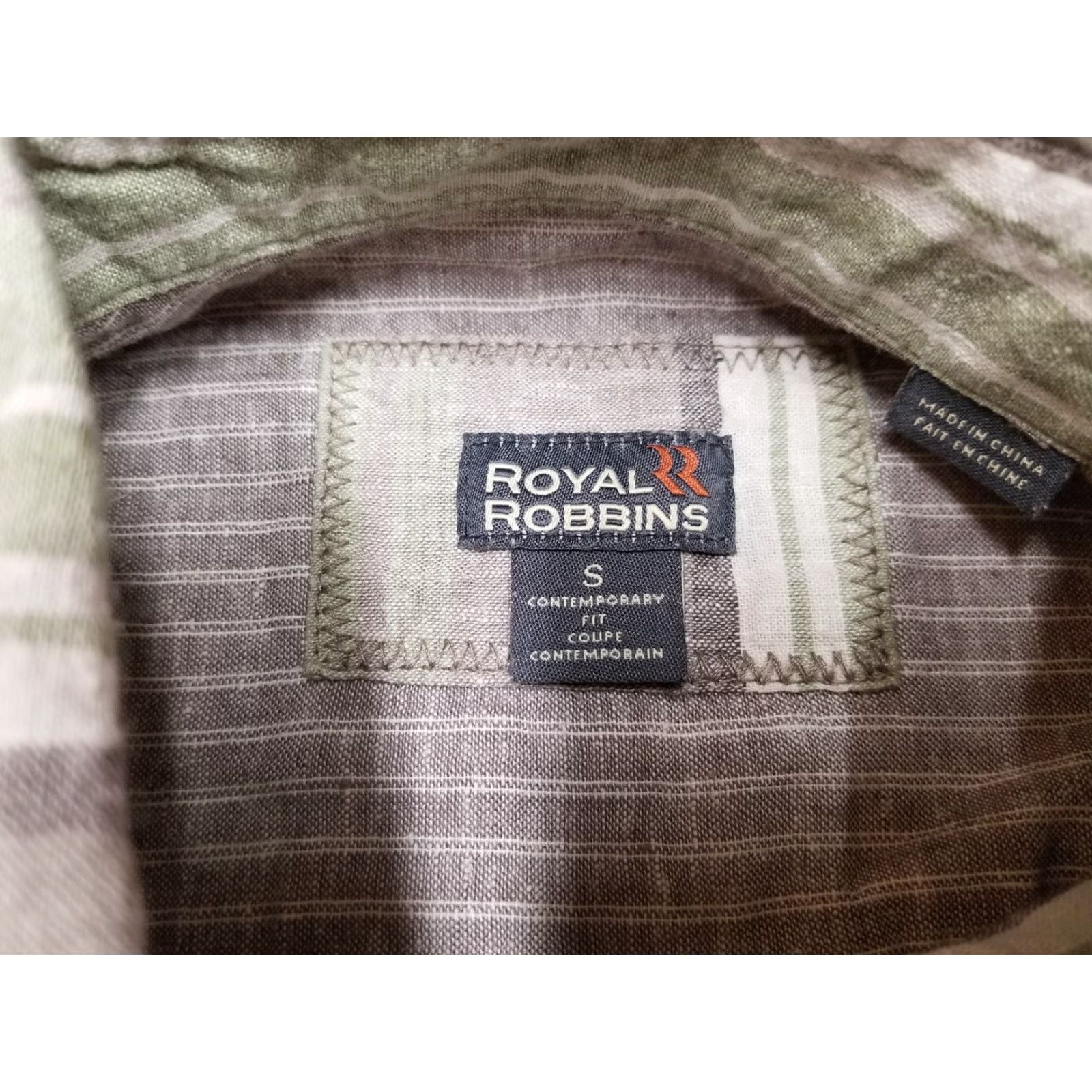 Wrangler Royal Robbins Shirt Mens Small Green Brown Short Sleeve Hemp Organic Cotton Blend Button-Up with Pockets, Striped, Casual, Adult XL, Beige, Wool? Size US XL / EU 56 / 4 - 4 Thumbnail