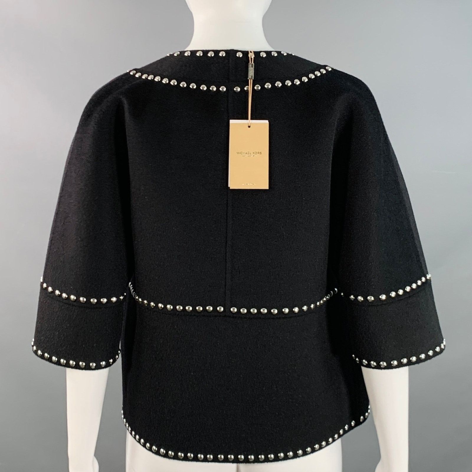 Michael Kors 2 Black Wool Angora Studded Open Front Cropped Jacket Size XS / US 0-2 / IT 36-38 - 4 Thumbnail