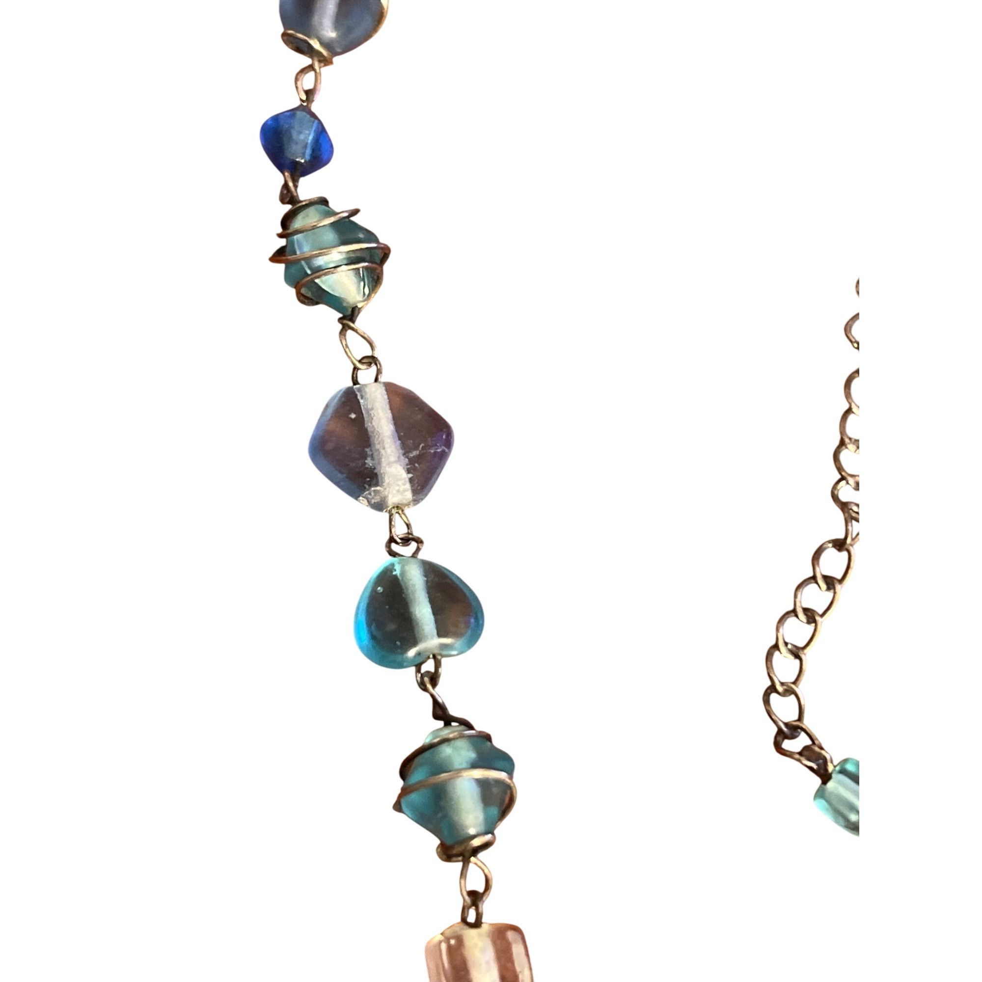 Other Vintage Blue Clear Glass Beaded Necklace Silver Wire Wrapper Size ONE SIZE - 3 Thumbnail