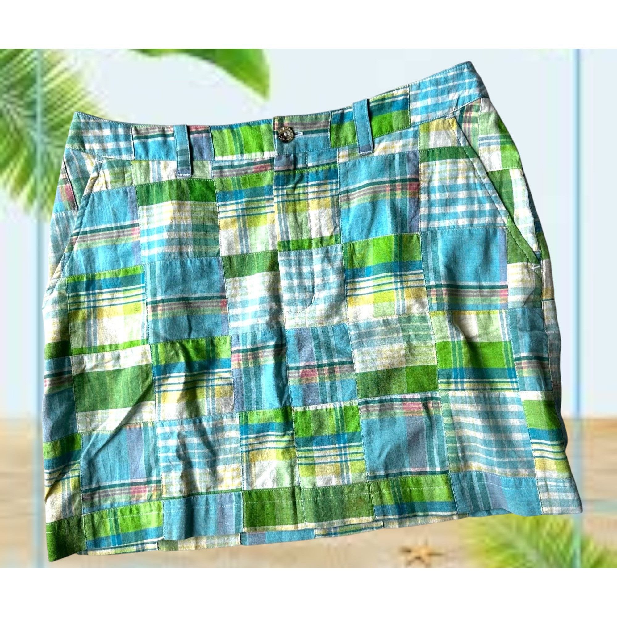 Designer Cape Madris Skirt Size 6 Plaid Button Zip Green Yellow Blue Size 32" / US 10 / IT 46 - 6 Thumbnail