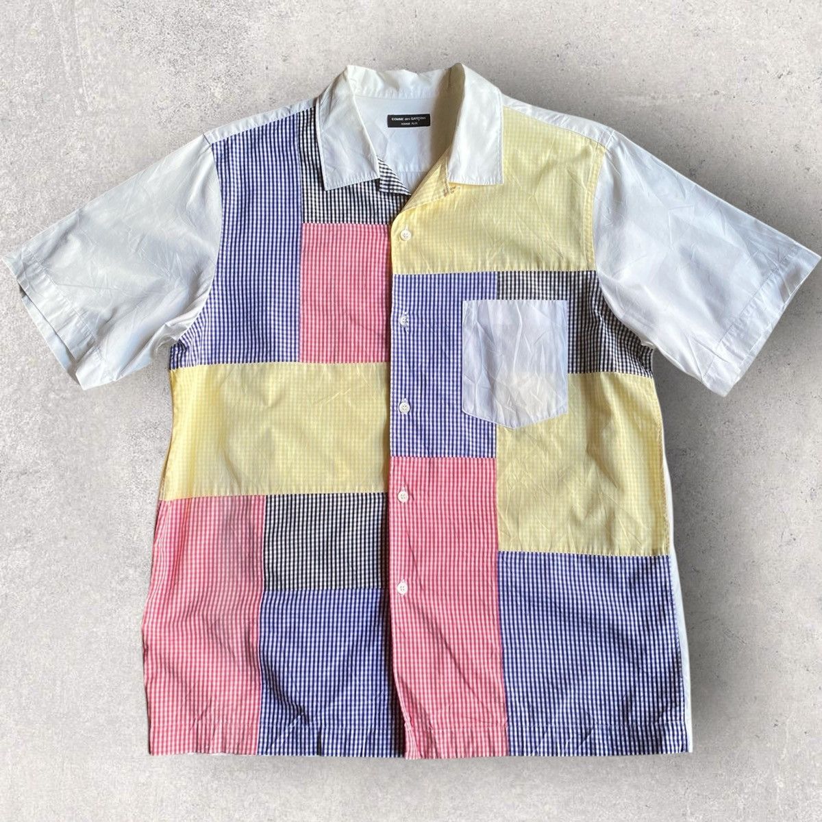 SS00 Plaid Patchwork Open Collar Shirt