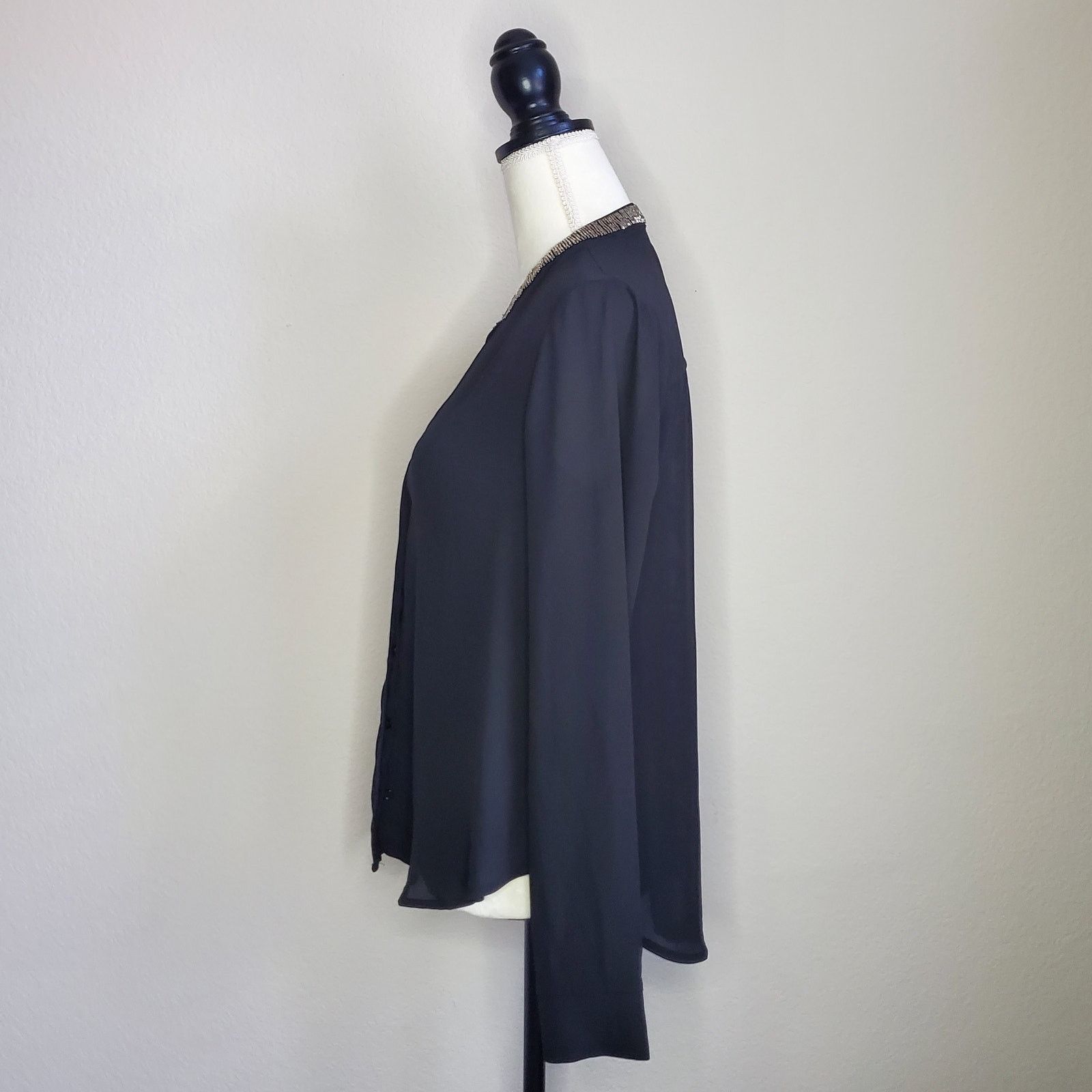 ASTR The Label ASTR Black Beaded Button Down Top Small Size S / US 4 / IT 40 - 4 Thumbnail
