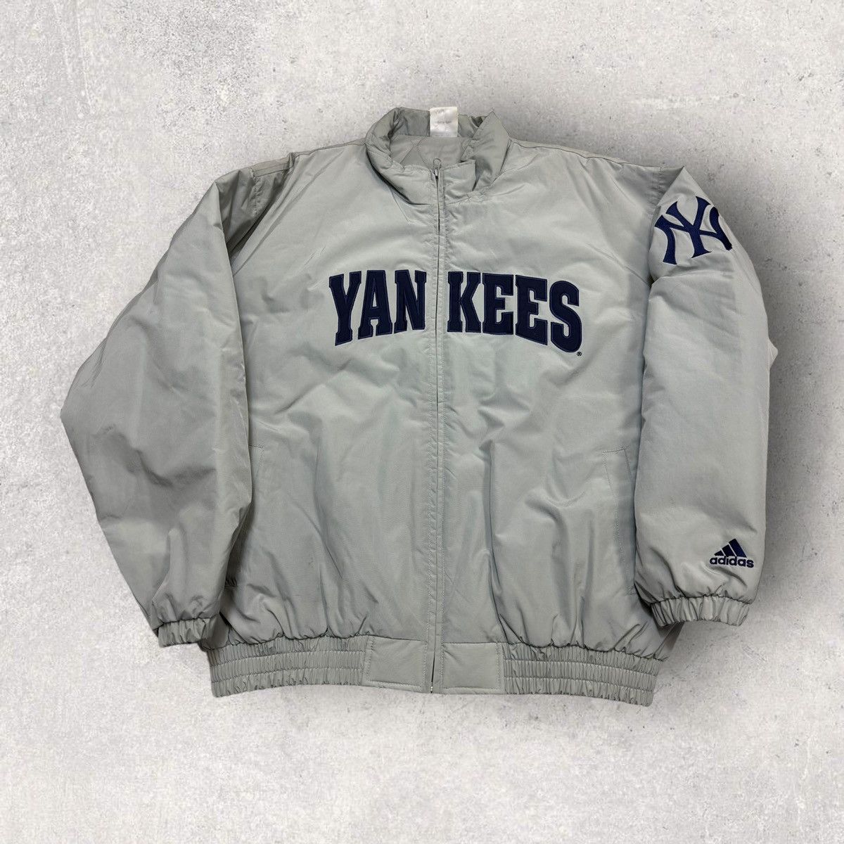 image of Adidas x Mlb Vintage New York Yankees Jacket in Grey, Men's (Size 2XL)