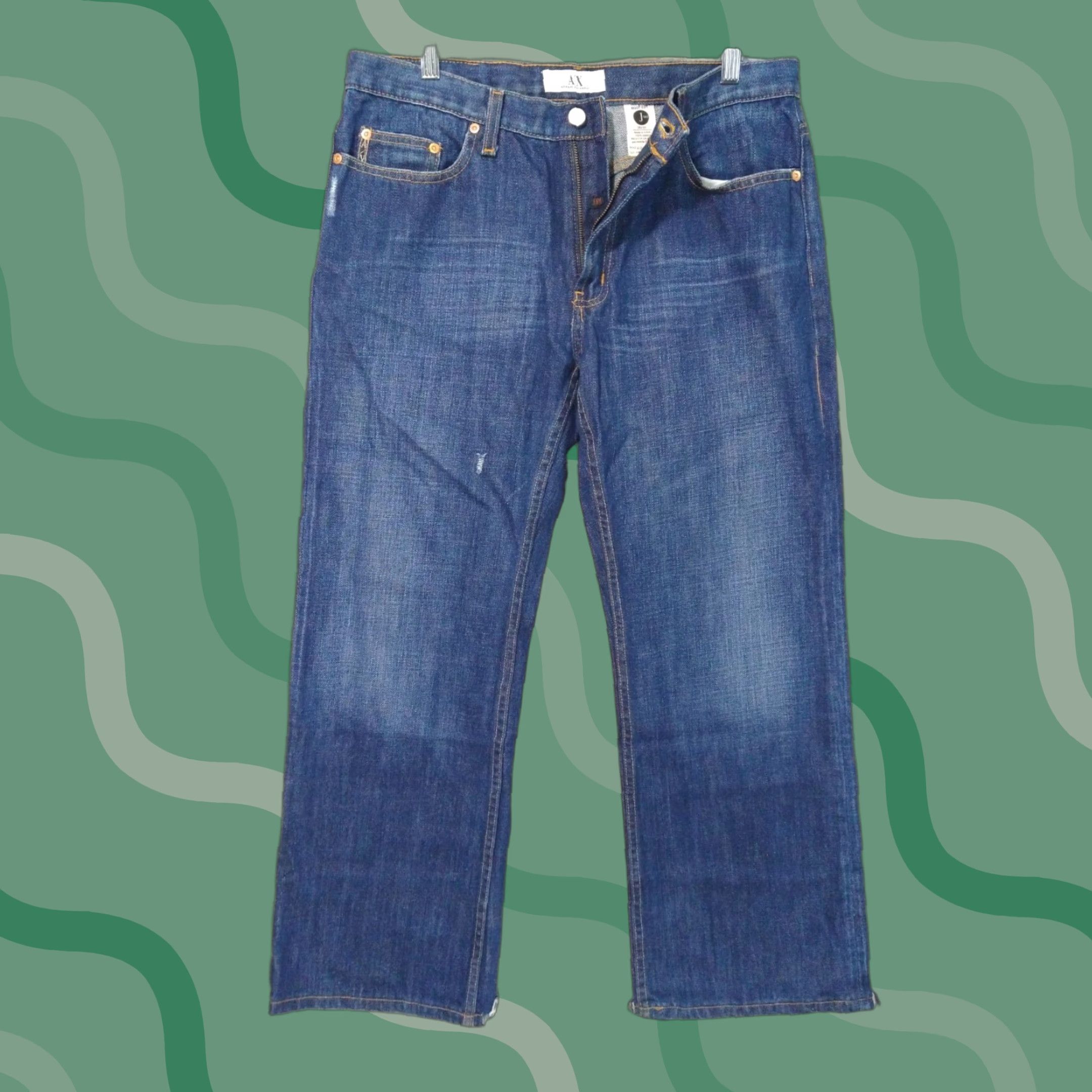 Armani Exchange Armani Exchange Jeans Mens 34x30 Blue Denim Bootcut Distressed Vintage Wide Leg Jeans Size US 34 / EU 50 - 1 Thumbnail