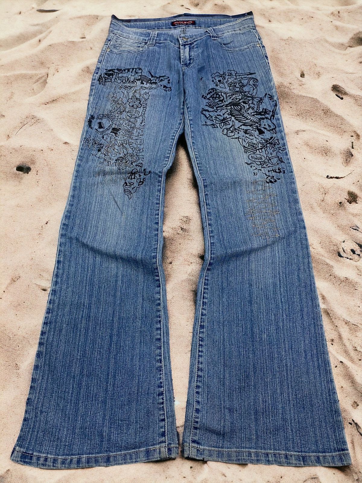 If Six Was Nine Flare Jean Xin Taii Classic Wear Art Black Tattoo Graphics Size US 29 - 1 Thumbnail