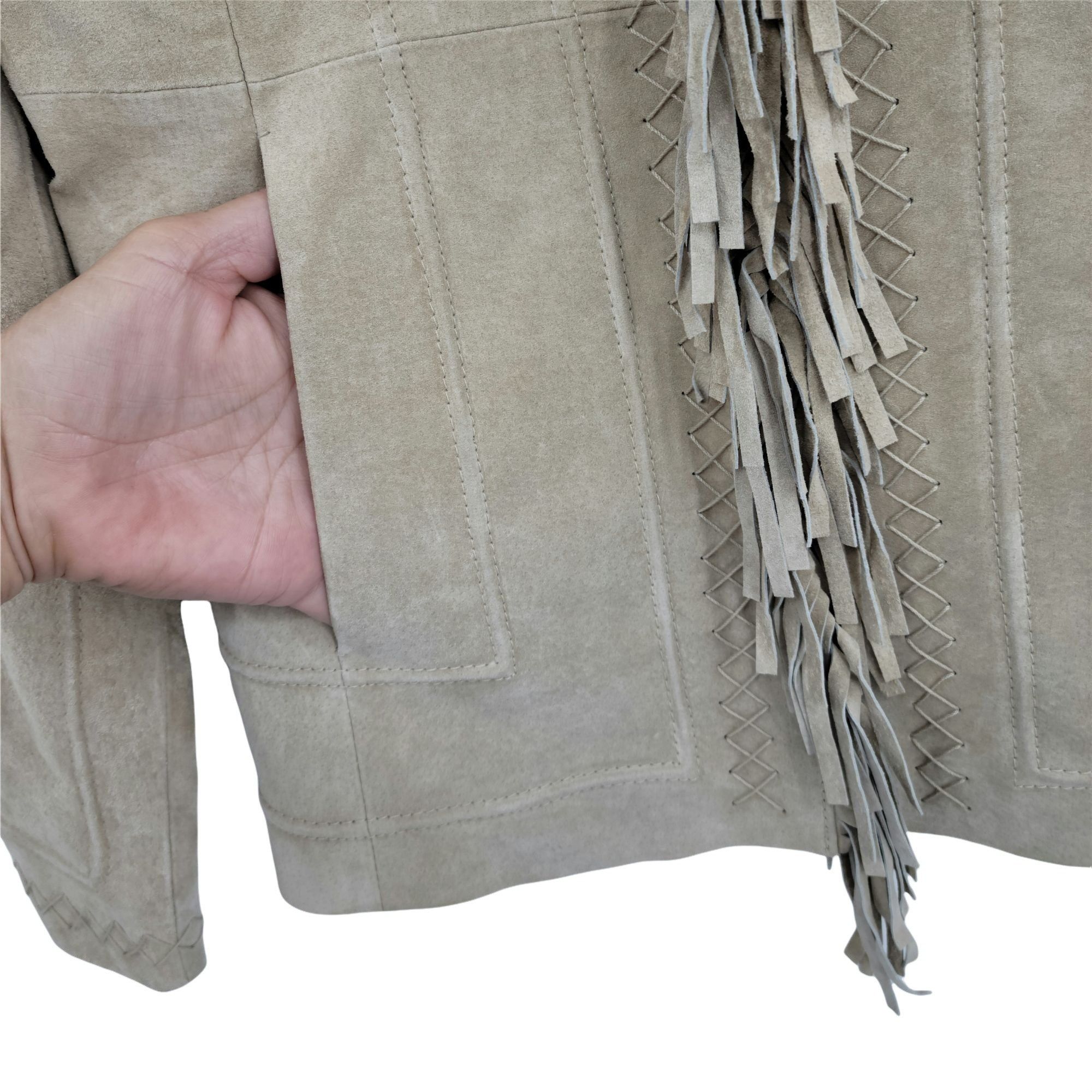Vintage Vtg 80's Fringed Suede Leather Shacket Jacket Sz L Tan Festi Size L / US 10 / IT 46 - 5 Thumbnail