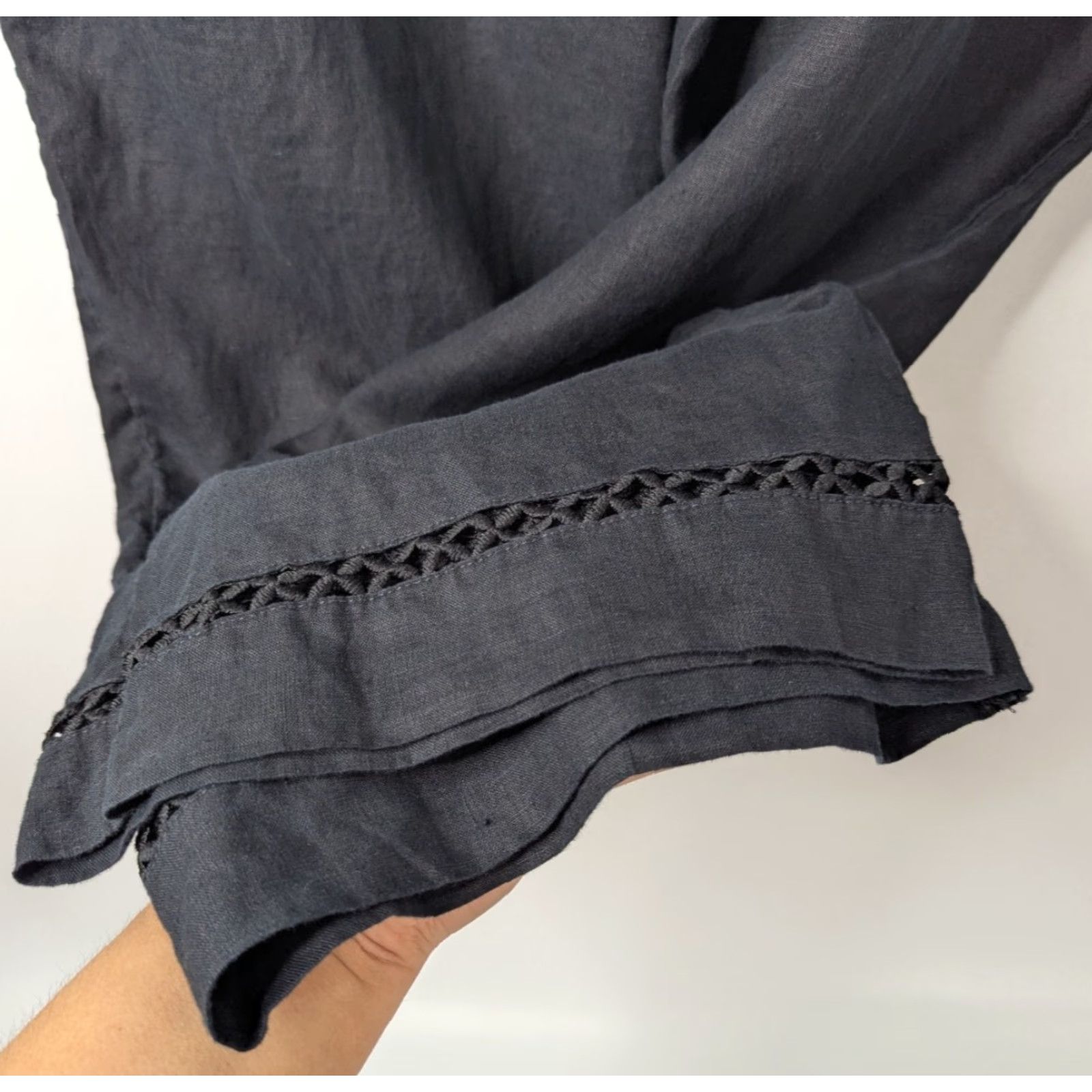 Joie Joie Pants Womens XL Black 100% Linen Cropped Wide-Leg Drawstring Lace Beach Bohemian Resort Casual Travel Size 40" / US 18 - 3 Thumbnail