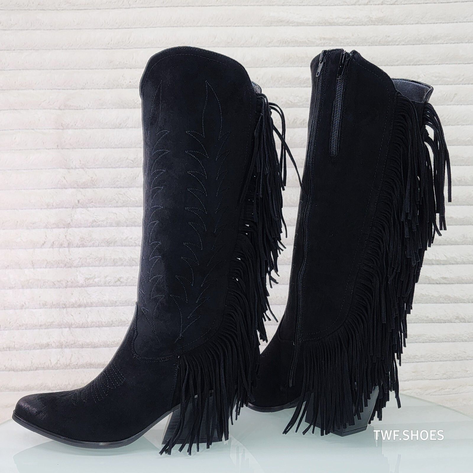 Other Dusty Roads Black Faux Suede Back Fringe Western Cowgirl Boo Size US 11 / IT 41 - 2 Thumbnail