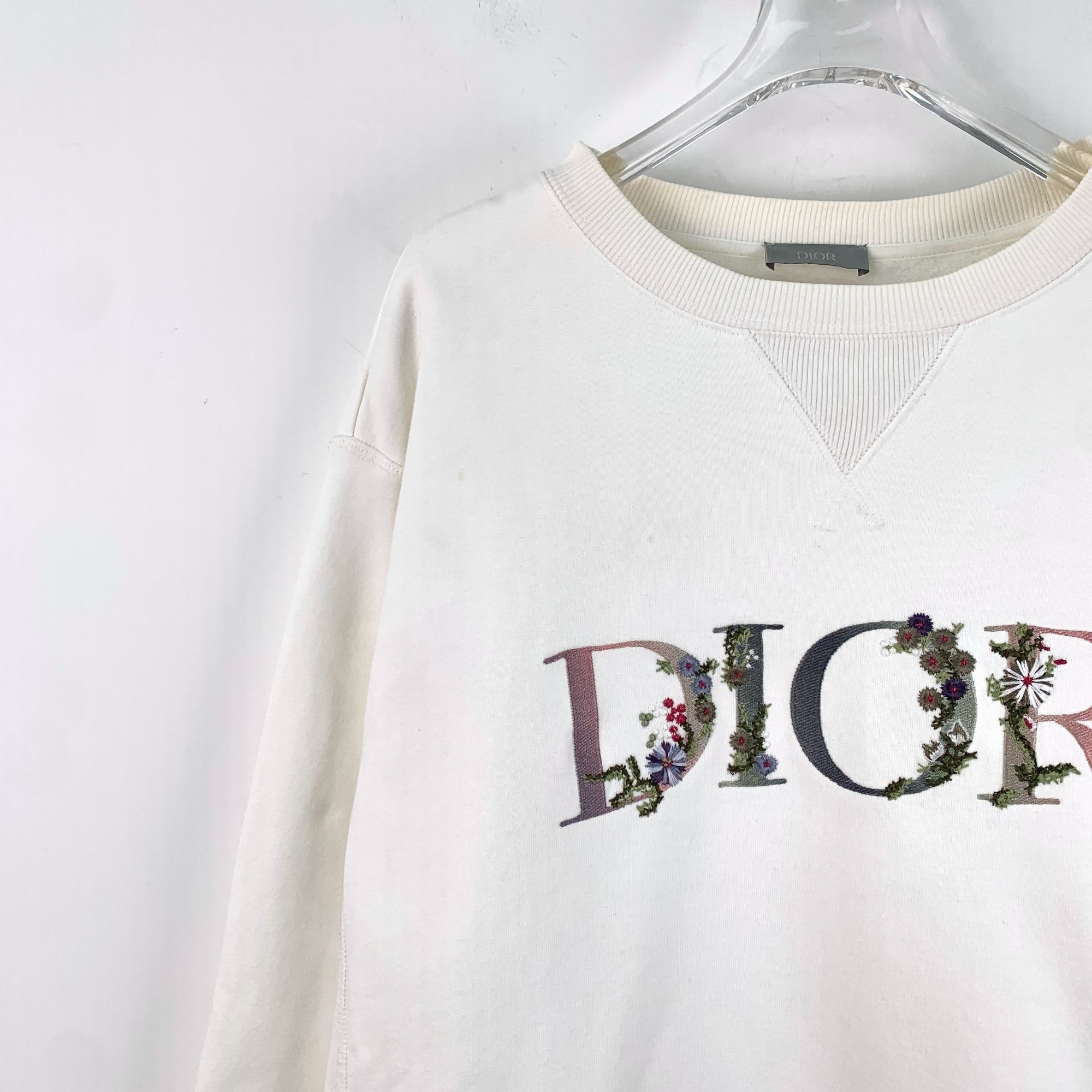Dior Dior White Floral Embroidered Logo Cotton Sweatshirt XL Roun Size XL / US 12-14 / IT 48-50 - 7 Thumbnail