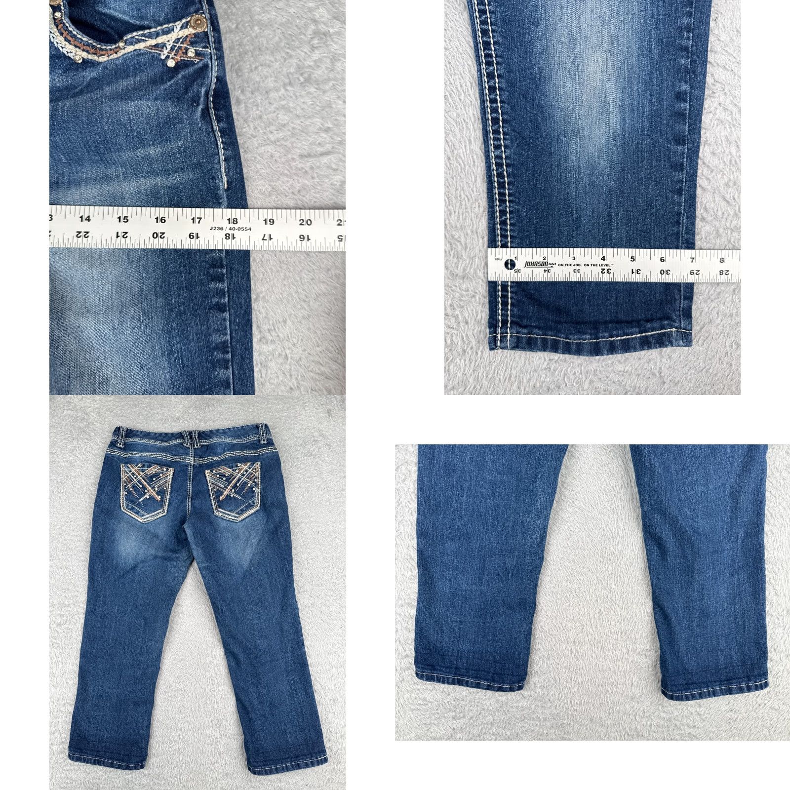 Vintage Maurices Jeans Womens Capri 28x23 Blue Denim Mid Rise 28 Regular Cotton Blend Embroidered Zipper 5-Pocket Cowboy Southwestern Designer Vintage No | 7 Size 28" / US 6 / IT 42 - 9 Thumbnail