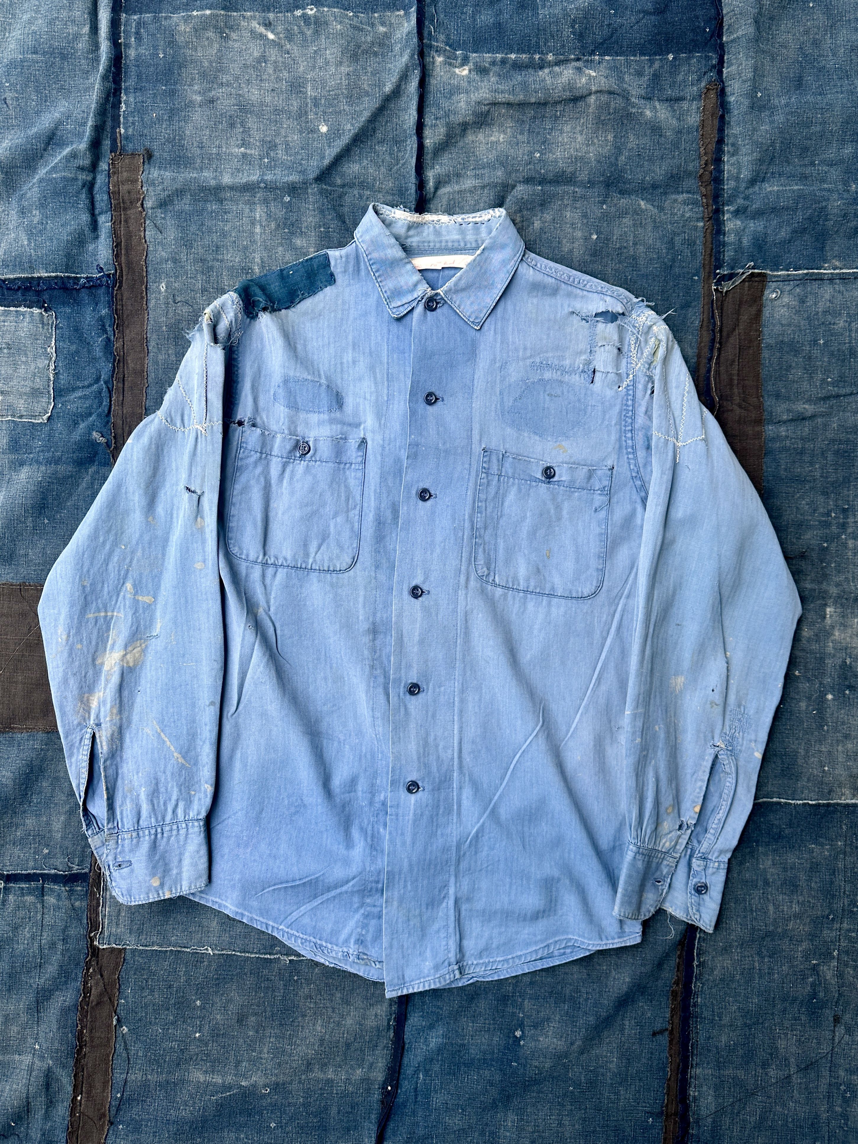 Vintage 40s-50s Herringbone HBT Boro zombie trashed Twill painter Size US M / EU 48-50 / 2 - 1 Thumbnail