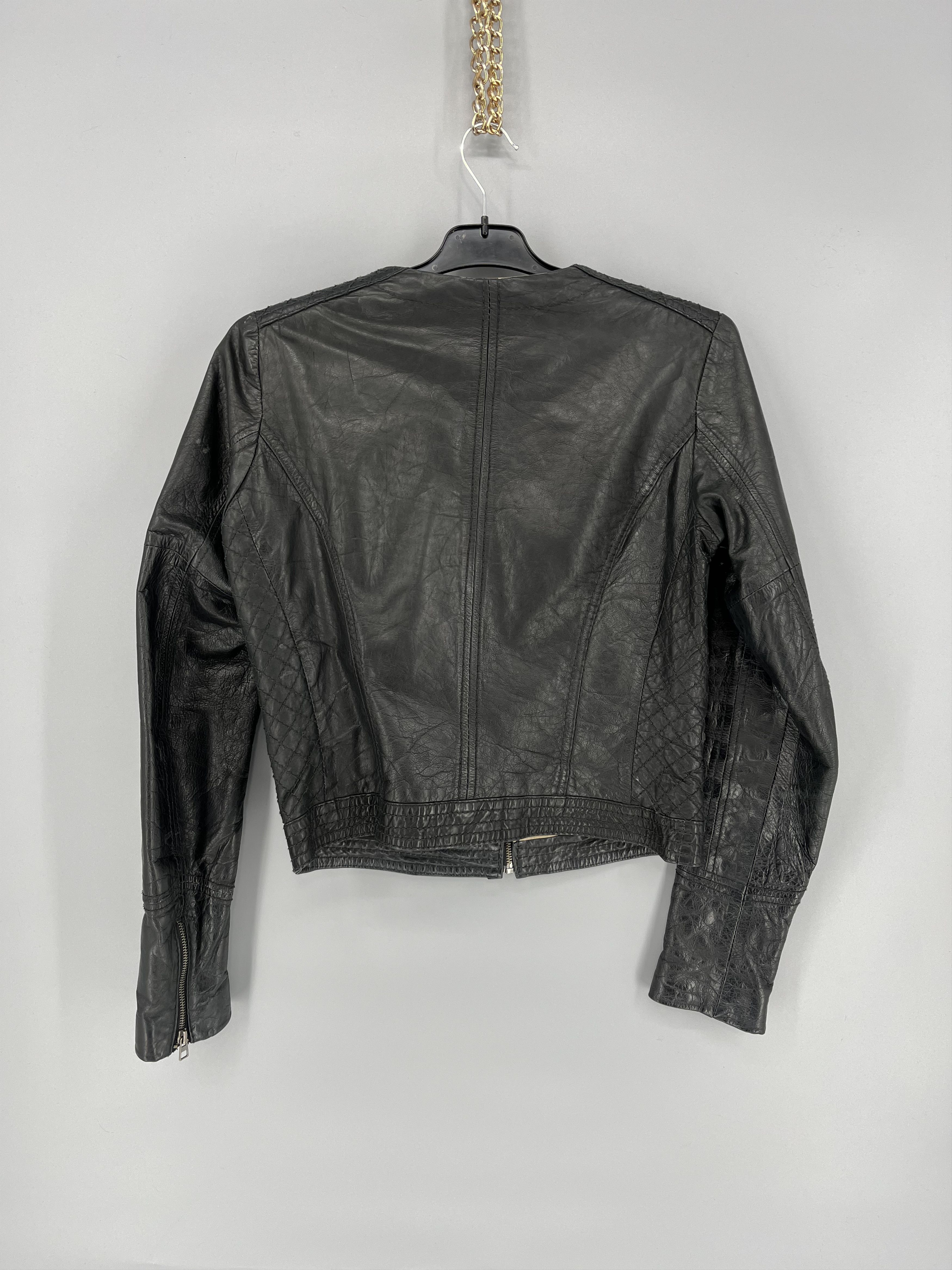 Bershka Bershka Black Authentic Leather Fitted Motorcycle Jacket Size M / US 6-8 / IT 42-44 - 8 Thumbnail
