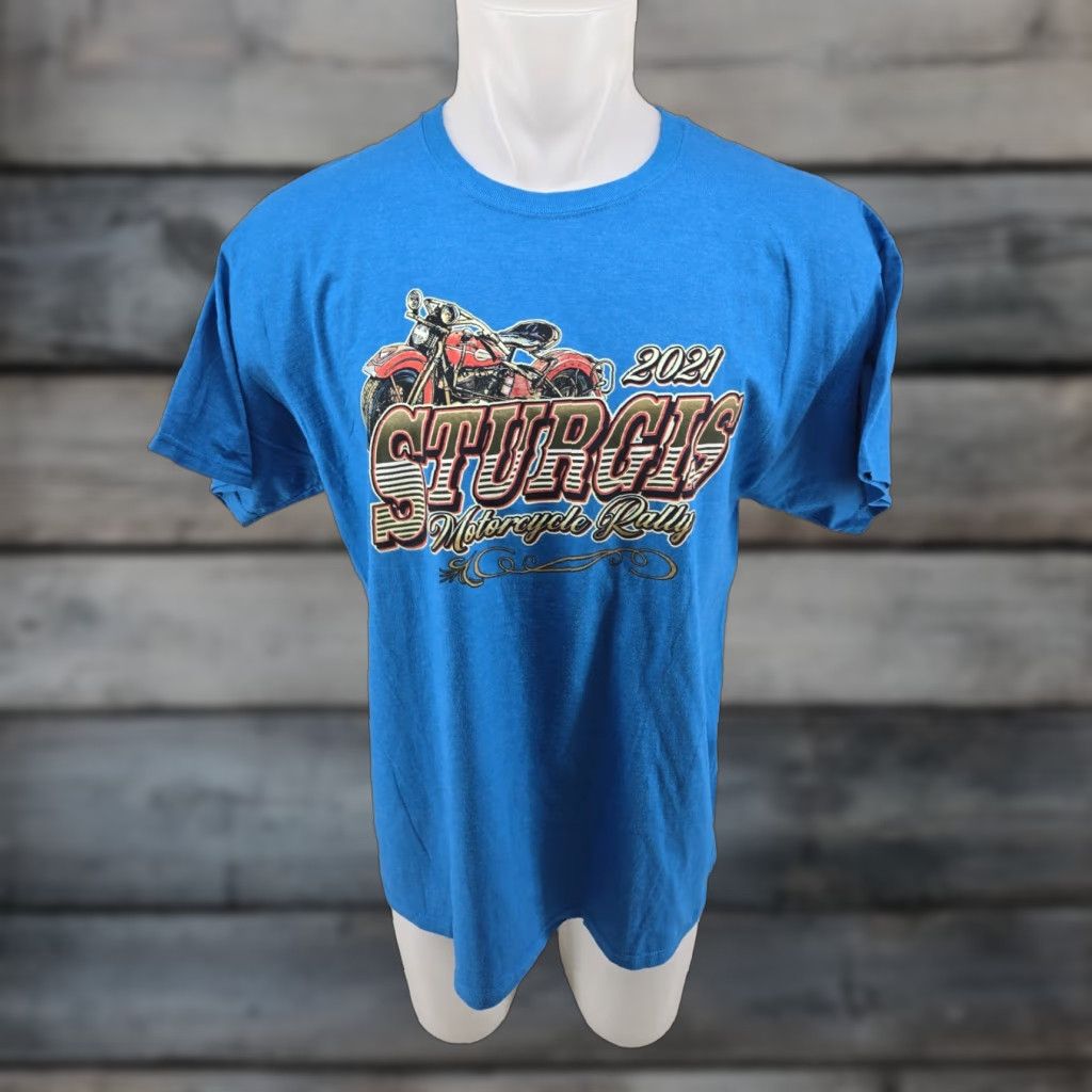 Fruit Of The Loom Sturgis 2021 Motorcycle Rally Blue Shirt Men’s Large 81st Graphic Print Cotton T-Shirt Size US L / EU 52-54 / 3 - 1 Thumbnail