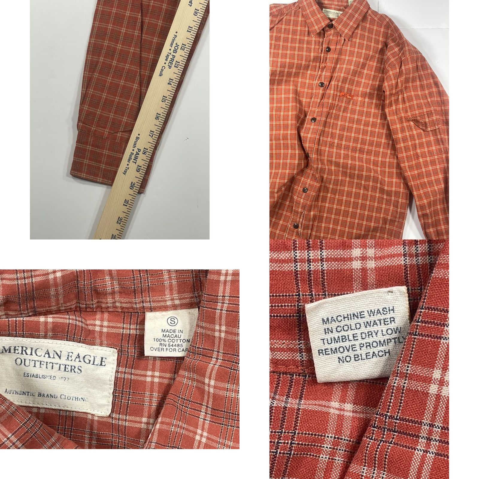 American Eagle Outfitters American Eagle Outfitters Shirt Men’s S Orange Plaid Long Sleeve Flannel Button-Up Front Shirt Size US S / EU 44-46 / 1 - 8 Thumbnail