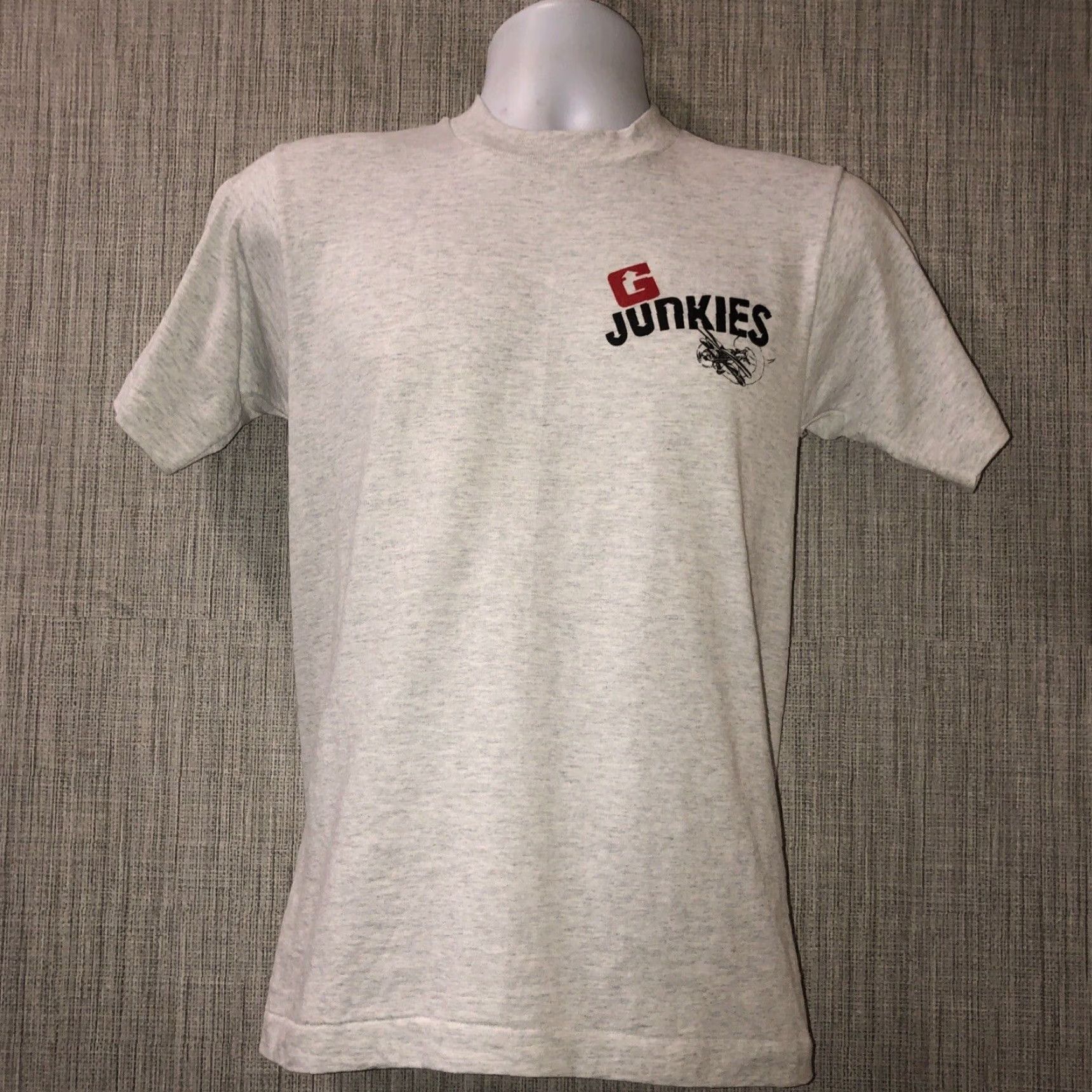 Vintage VINTAGE Junkies Single Stitch T-Shirt Men S Gray 90s Stitch Short Sleeve Size US S / EU 44-46 / 1 - 2 Thumbnail
