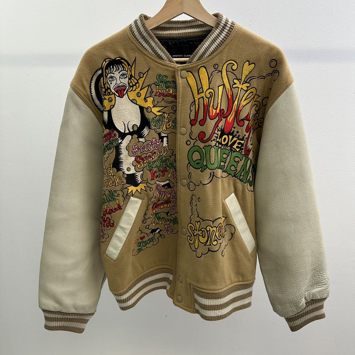 image of Hysteric Glamour Drug Queen Varsity Jacket in Cream, Men's (Size Large)