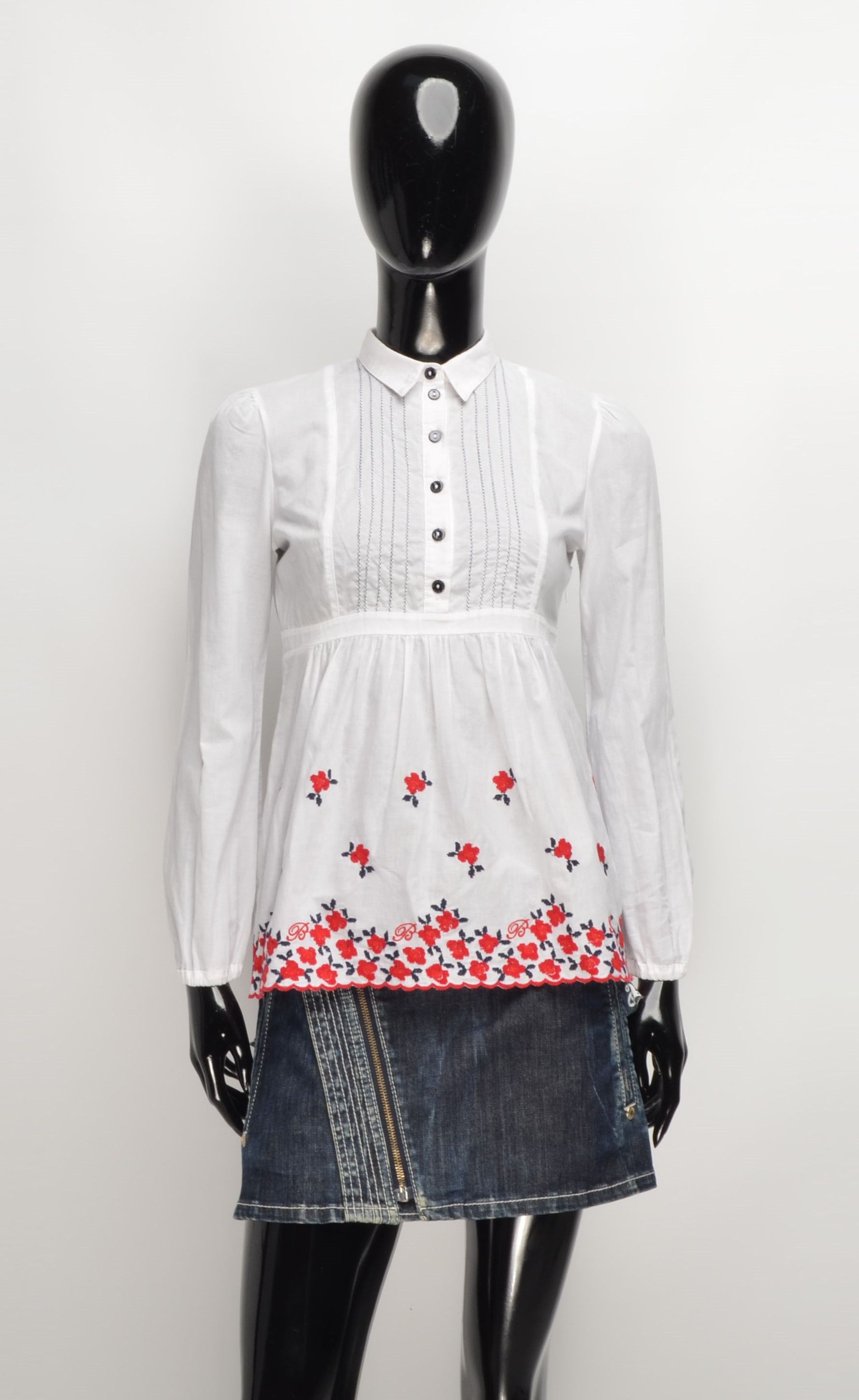 Blumarine × Vintage Miss Blumarine Y2K Cottage Embroidered Shirt Blouse Size XS / US 0-2 / IT 36-38 - 1 Thumbnail