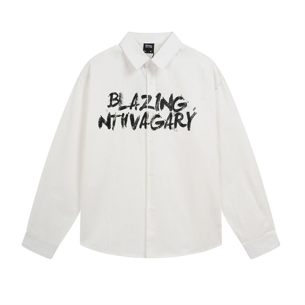 Vintage Men's loose casual lapel letter graffiti long-sleeved shirt Size US M / EU 48-50 / 2 - 1 Thumbnail