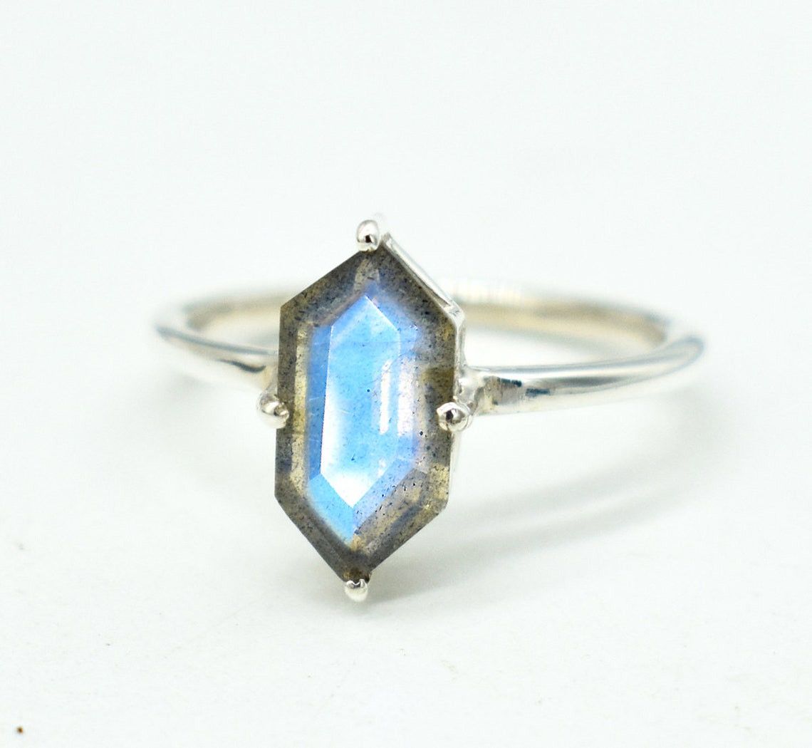 Handmade Natural Labradorite 925 Sterling Silver Ring Bridal Jewelry Size ONE SIZE - 1 Thumbnail