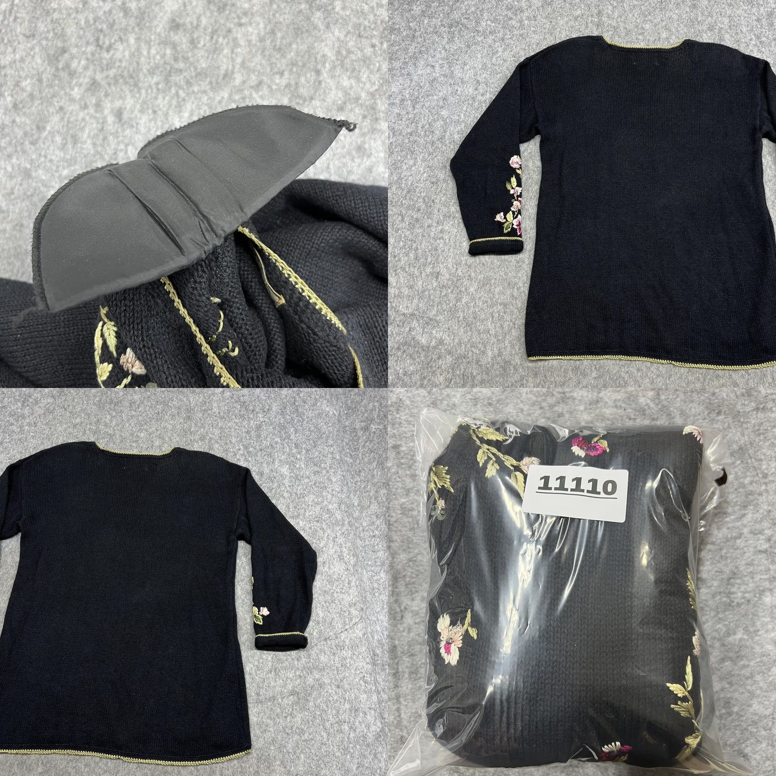 Vintage VINTAGE Heirloom Collectibles Sweater Womens M Black Floral Embroidered Y2K Size M / US 6-8 / IT 42-44 - 10 Thumbnail