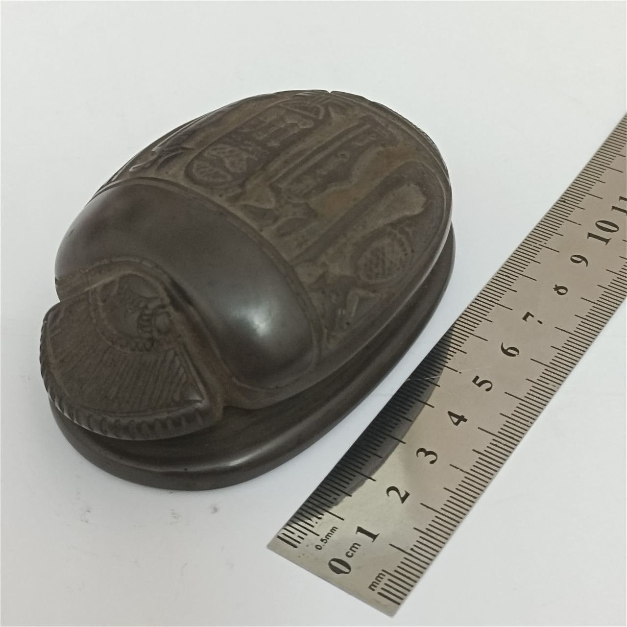 Handmade Hand-carved Egyptian scarab featuring hieroglyphs Size ONE SIZE - 8 Thumbnail