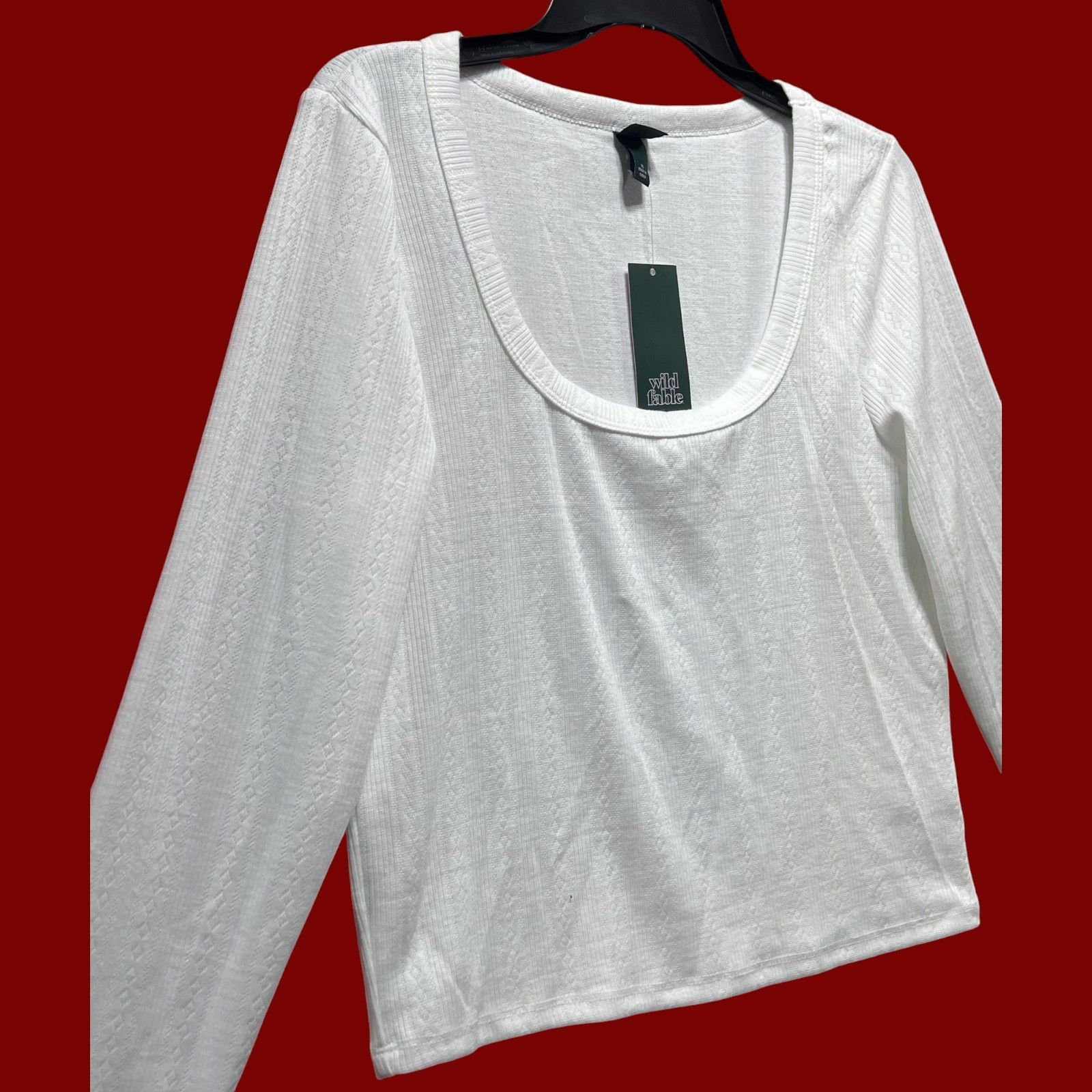 Other Wild Fable - Women's Long Sleeve Pointelle T-Shirt - White - Size XL / US 12-14 / IT 48-50 - 12 Thumbnail