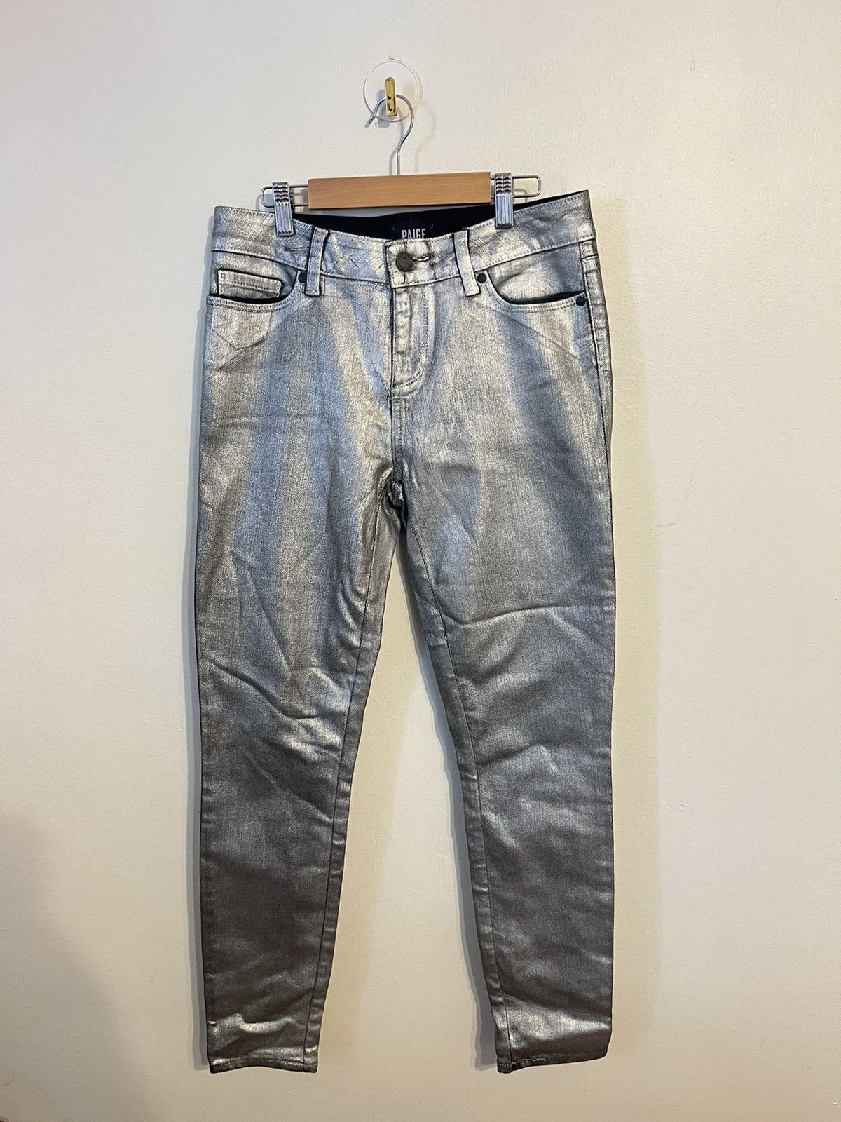 Paige Metallic Astronaut PAIGE Pants Rare Silver Denim Jeans Size US 29 - 1 Thumbnail