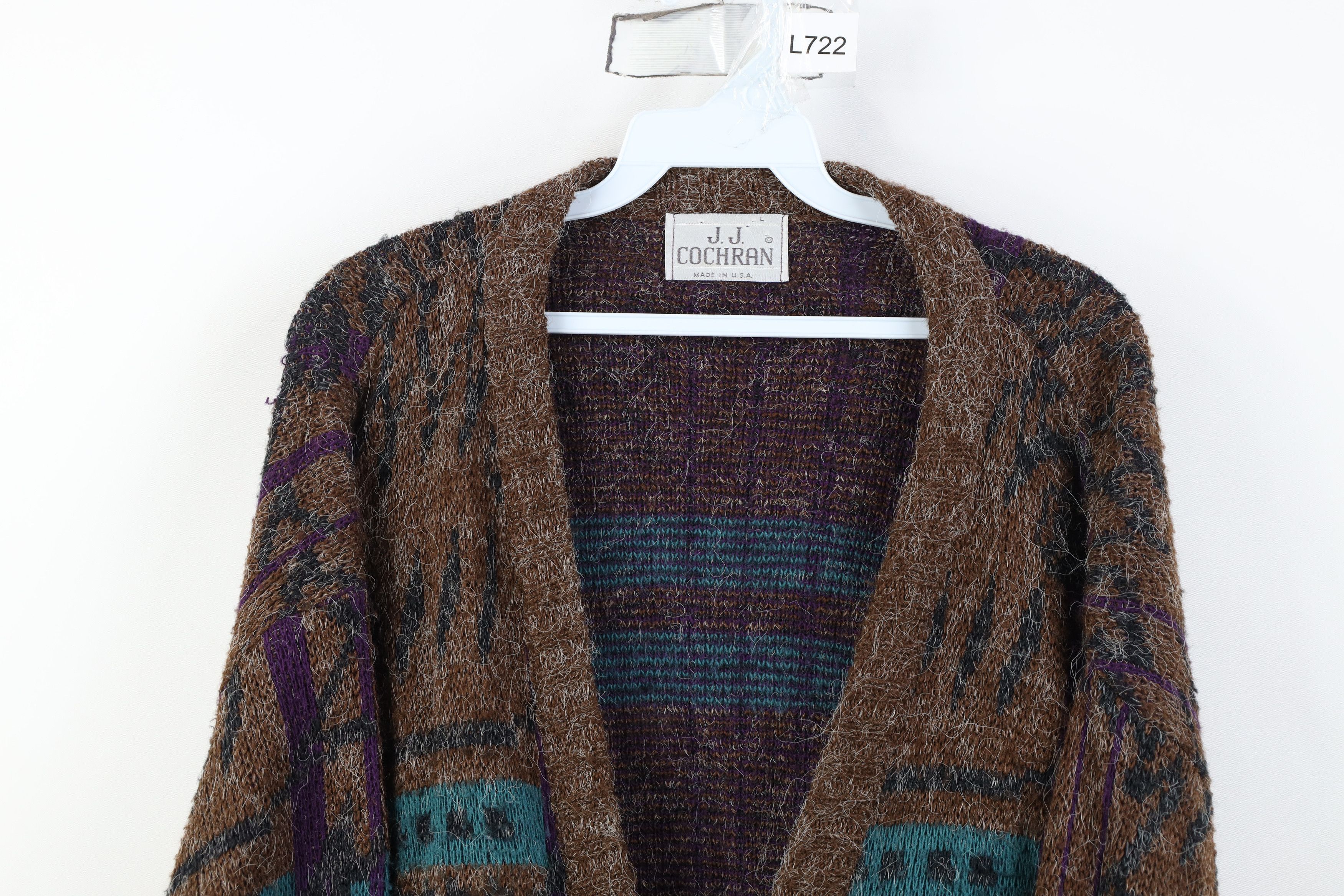 Vintage Vintage 90s Streetwear Geometric Knit Cardigan Sweater USA Size US L / EU 52-54 / 3 - 2 Thumbnail