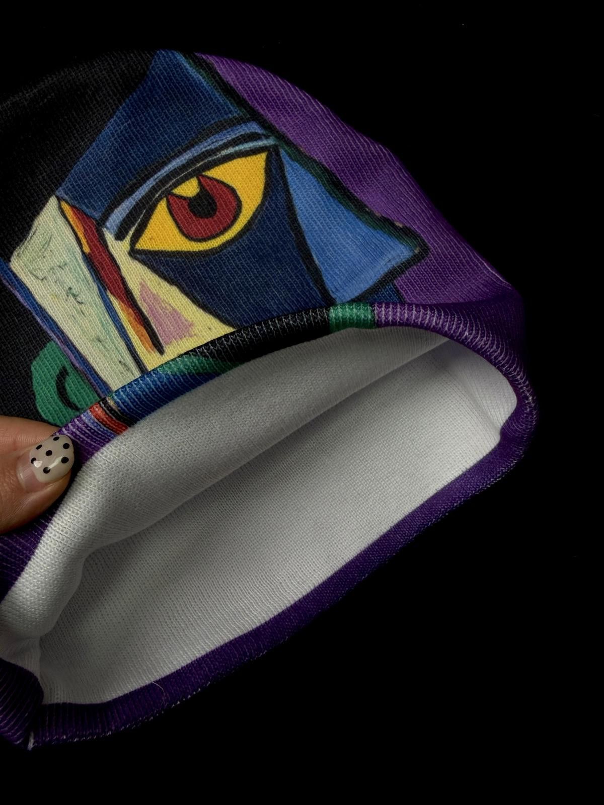 Japanese Brand Picasso Style Abstract Face Print No Cuff Knit Beanie Hat Size ONE SIZE - 5 Thumbnail