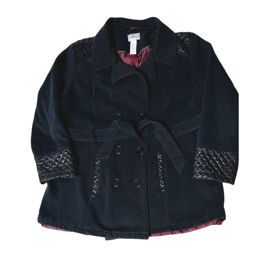 Other Catherines Black Belted Pea Coat Quilted Plus Size 1X Winter Size XXL / US 16-18 / IT 52-54 - 1 Thumbnail