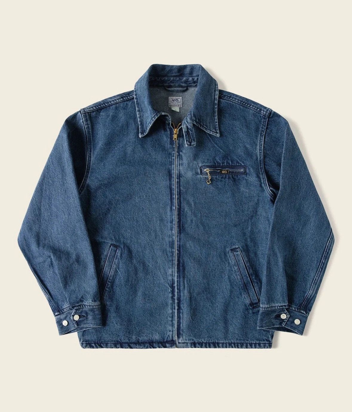 Other 1970s Stonewashed Zip Up Denim Work Jacket Non Stock Mfg Size US L / EU 52-54 / 3 - 3 Thumbnail