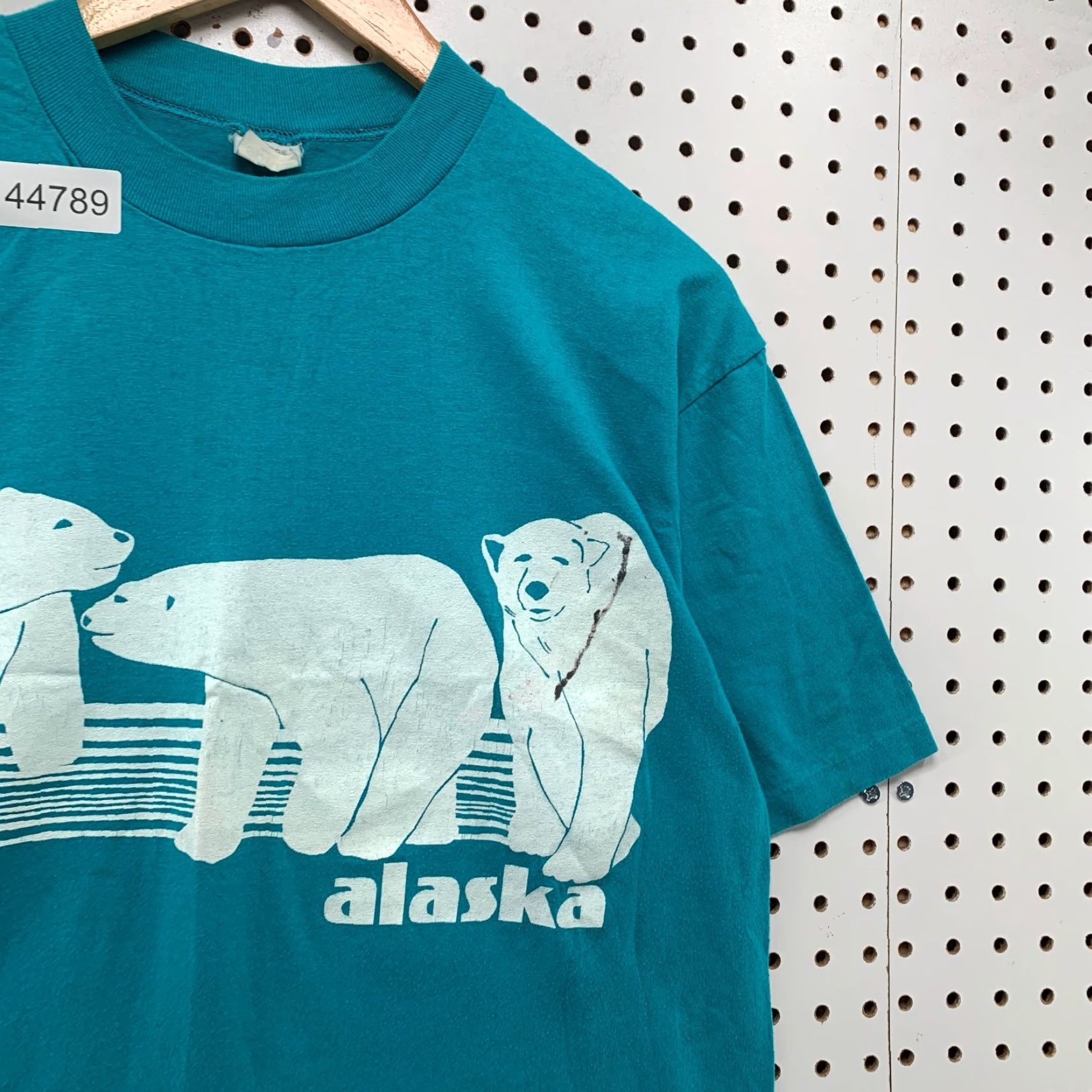 VINTAGE Spruce Alaska Graphic T-Shirt Mens XL Teal Blue Polar Bear Shirt 70s 80s Cotton Made USA