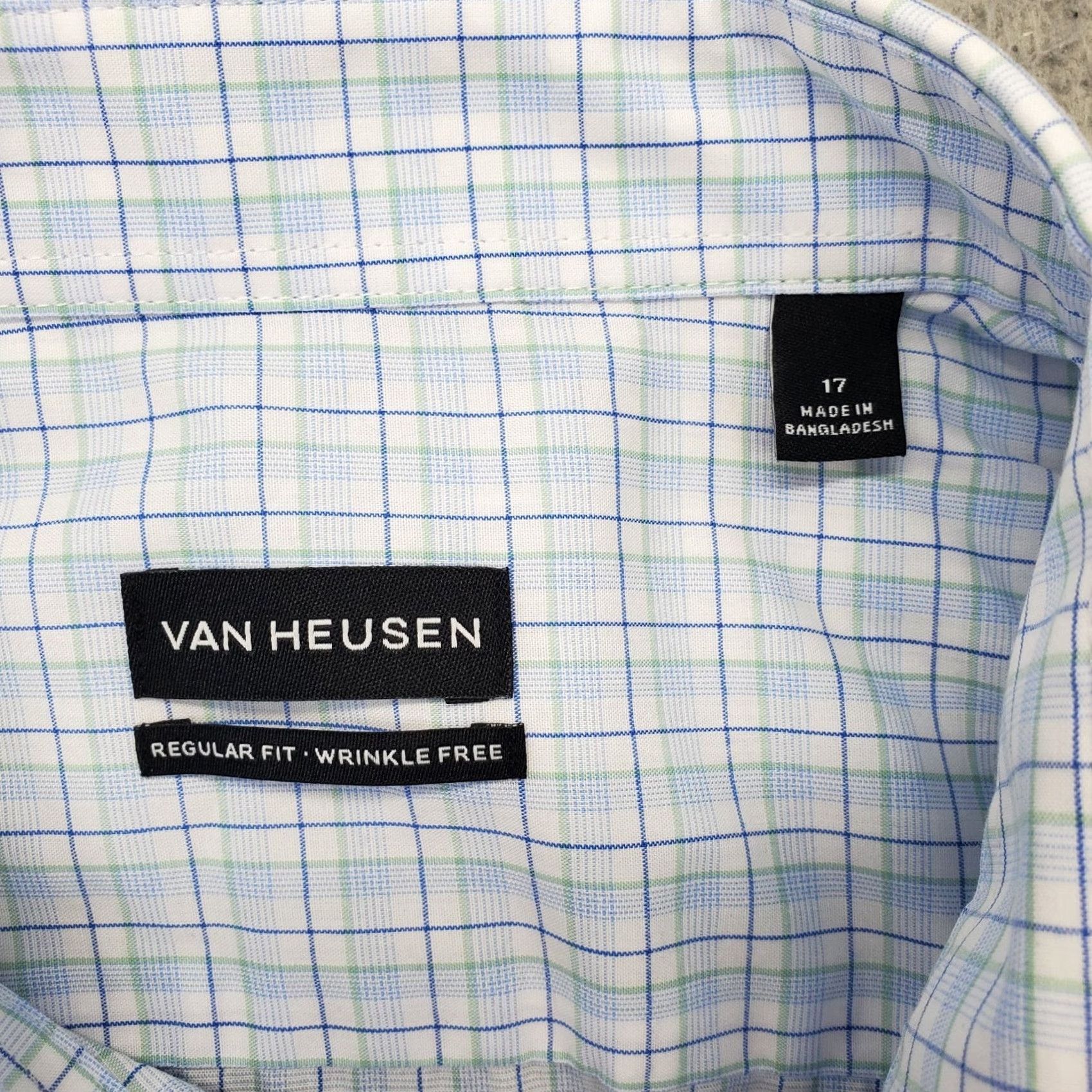 Van Heusen Van Heusen Dress Shirt Mens XL Blue Plaid Formal Regular Wrinkle-Free Button-Up Size 46R - 6 Thumbnail