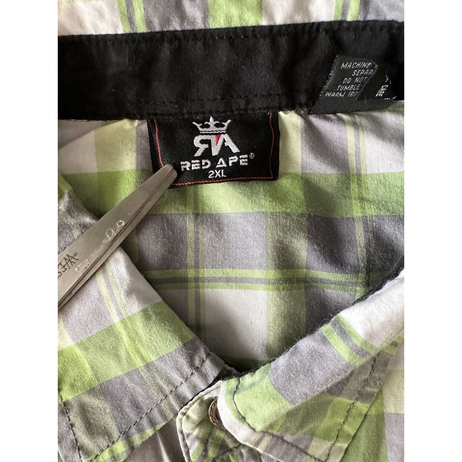 Other Red Ape Mens Shirt 2XL Plaid Green/Gray/White w/Black Trim Size US XXL / EU 58 / 5 - 8 Thumbnail