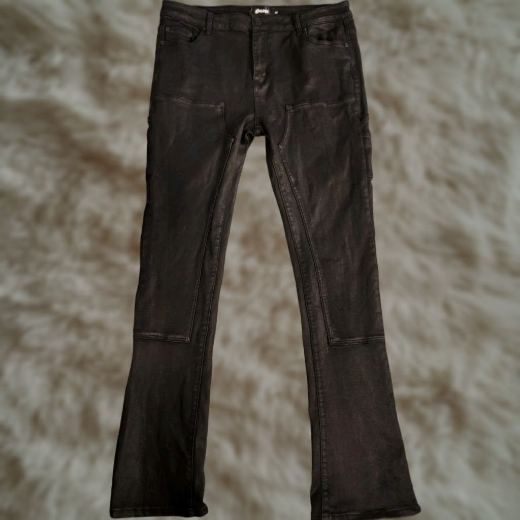 Vintage Guapi Jeans Mens 40x37 Stacked Waxed Black Carpenter Pockets Distressed Cargo Pocket Slim Regular Jeans 40 In Se 37 In Navy? Size US 40 / EU 56 - 1 Thumbnail