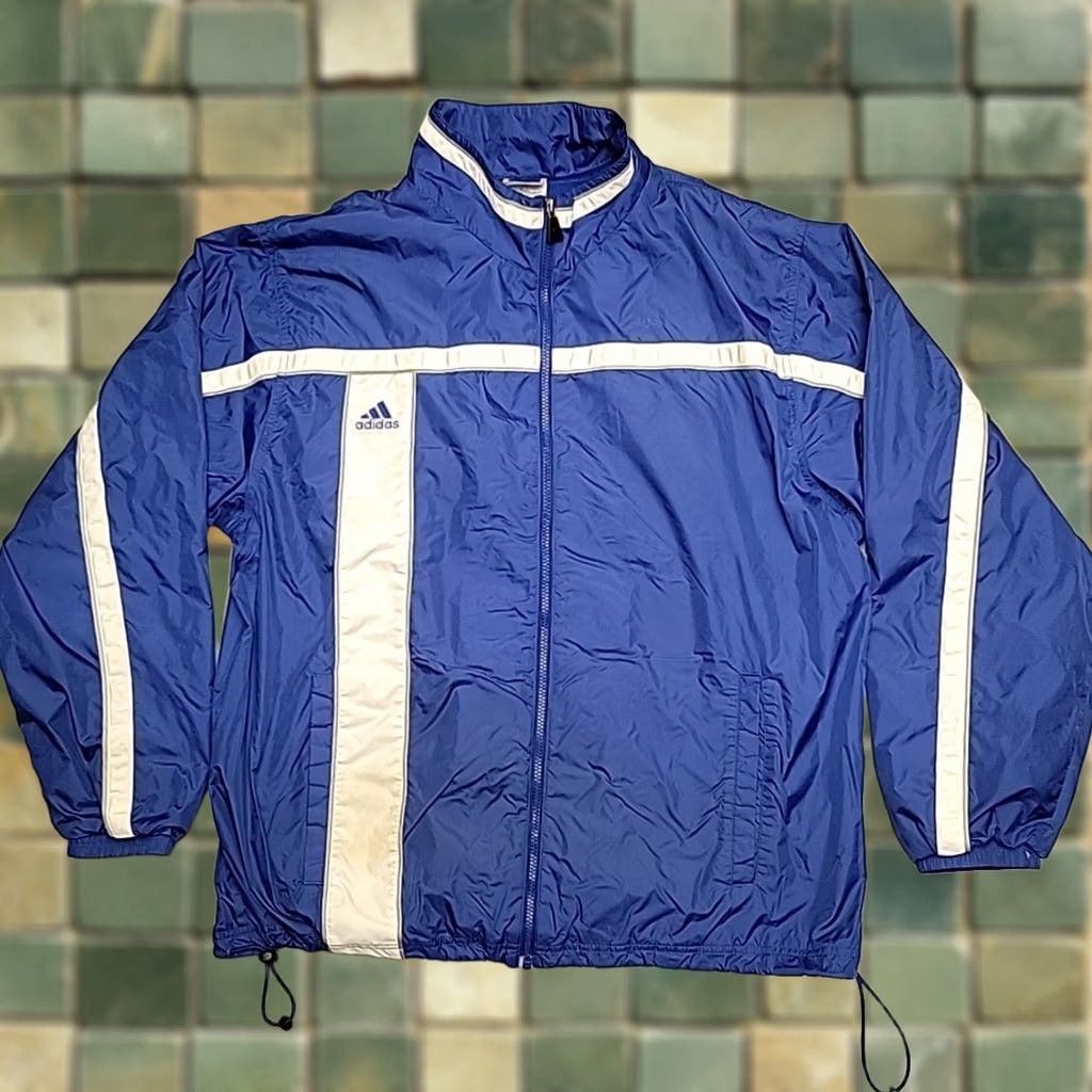 Adidas VINTAGE Adidas Jacket Mens XL Blue White Windbreaker Full Zip Track Y2K Retro Size US XL / EU 56 / 4 - 1 Thumbnail