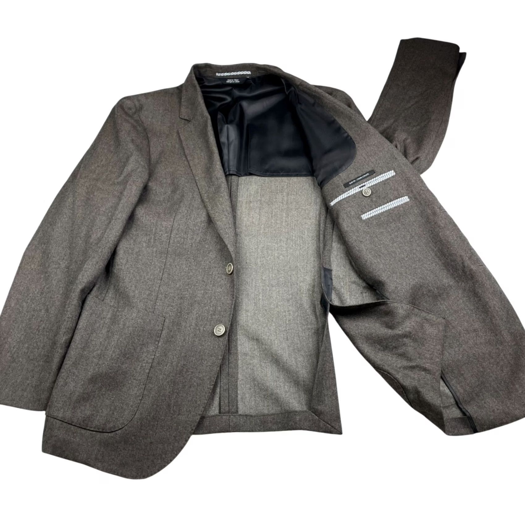 Saks Fifth Avenue Saks Fifth Avenue Blazer Men’s 40R Wool Brown Slim 2-Button Double-Vented Notch Lapel Regular Fit Dress Jacket Size 40R - 3 Thumbnail