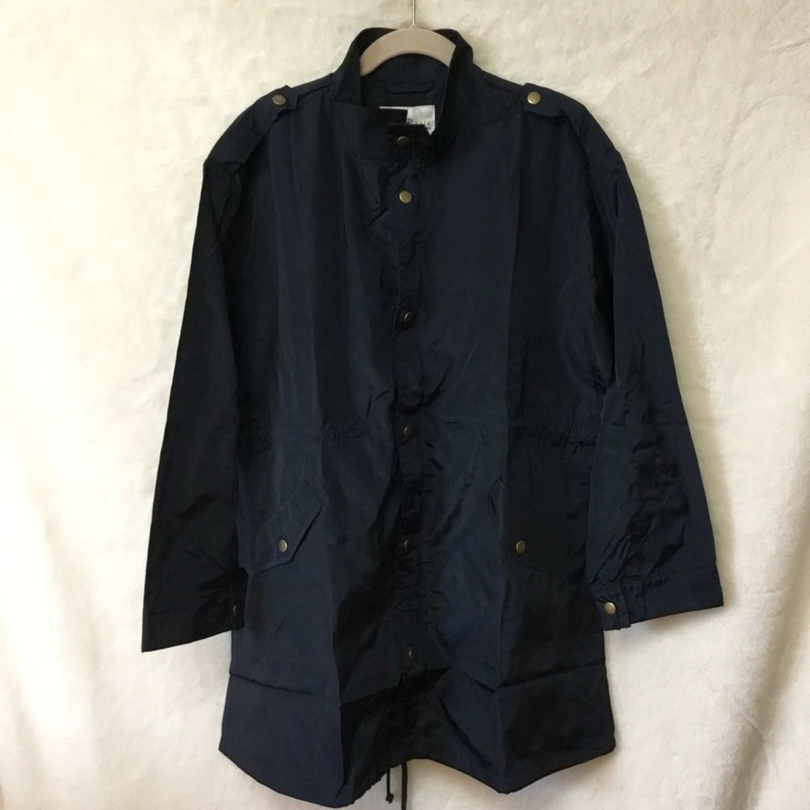 Other Navy Glossy Drawstring Trim Button-Down Coach Jacket Size S / US 4 / IT 40 - 1 Thumbnail