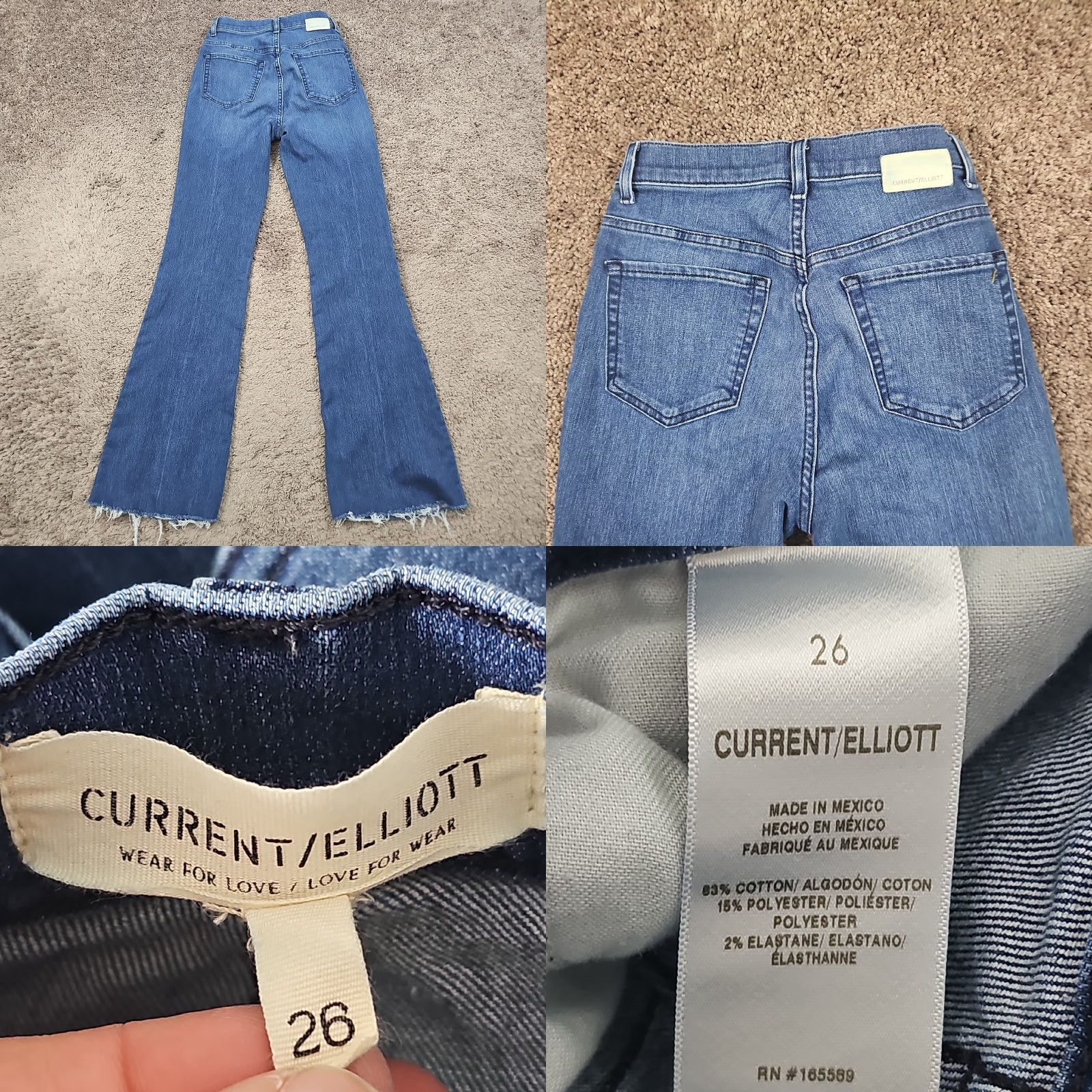 Vintage Current/Elliott Jeans Womens 26 Flared High Rise Dark Wash Stretch Frayed 23x32 Blue Denim Cotton Polyester Spandex Jeans Womens 90s? Size 26" / US 2 / IT 38 - 8 Thumbnail