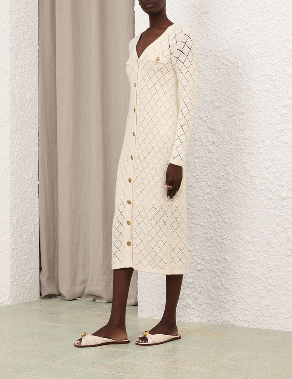 Zimmermann oc11z1025 Crush Pointelle Midi Dress in Cream Size S / US 4 / IT 40 - 9 Thumbnail