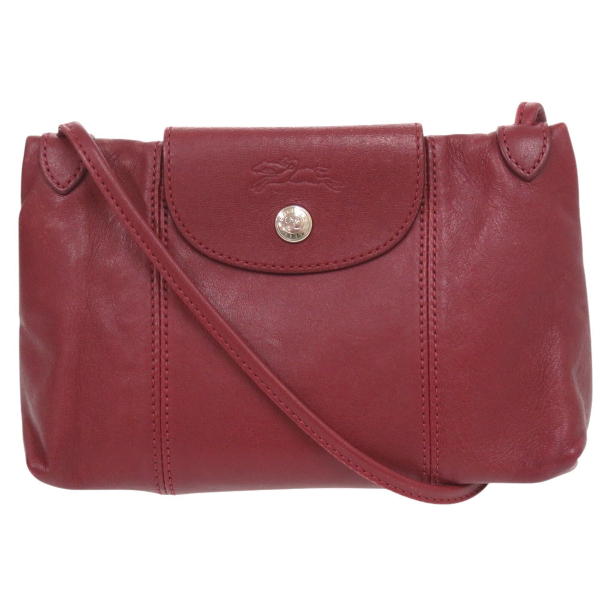 Longchamp Longchamp Le Pliage Leather Shoulder Bag, Bordeaux, 0518 Size ONE SIZE - 1 Thumbnail