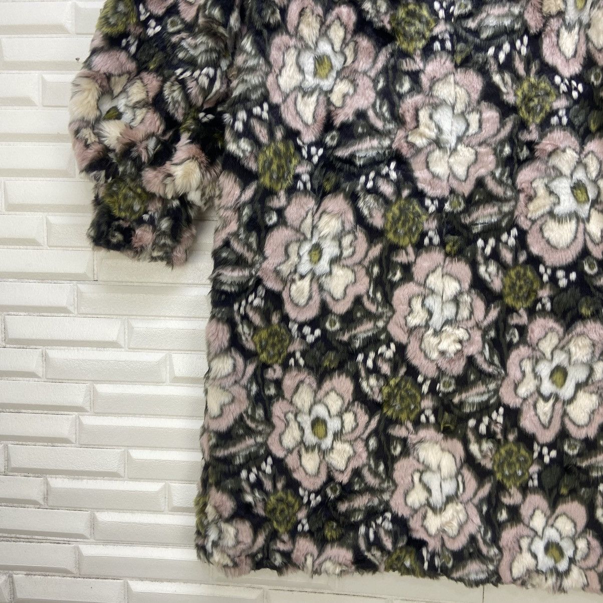 Japanese Brand Lily Brown Flower Printed Faux Fur Coat