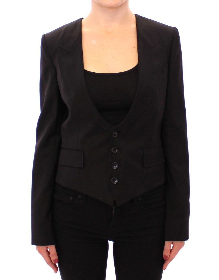 Dolce & Gabbana Elegant Silk-Blend Black Blazer with Scarf Back Women's Size S / US 4 / IT 40 - 1 Thumbnail