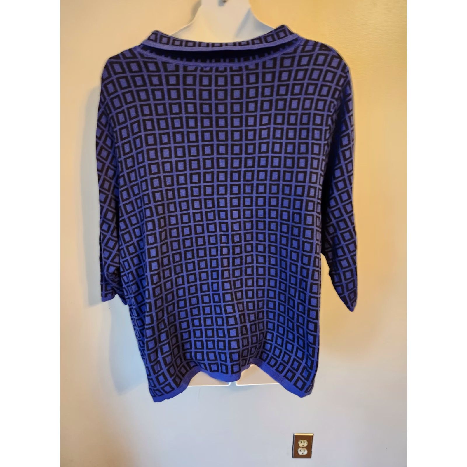 Vintage Liz & Me Platinum Collection Indigo Royal Blue Button Front Cardigan 3X Women Knit 100% Cotton Geometric Button Accents Size XXL / US 16-18 / IT 52-54 - 6 Thumbnail