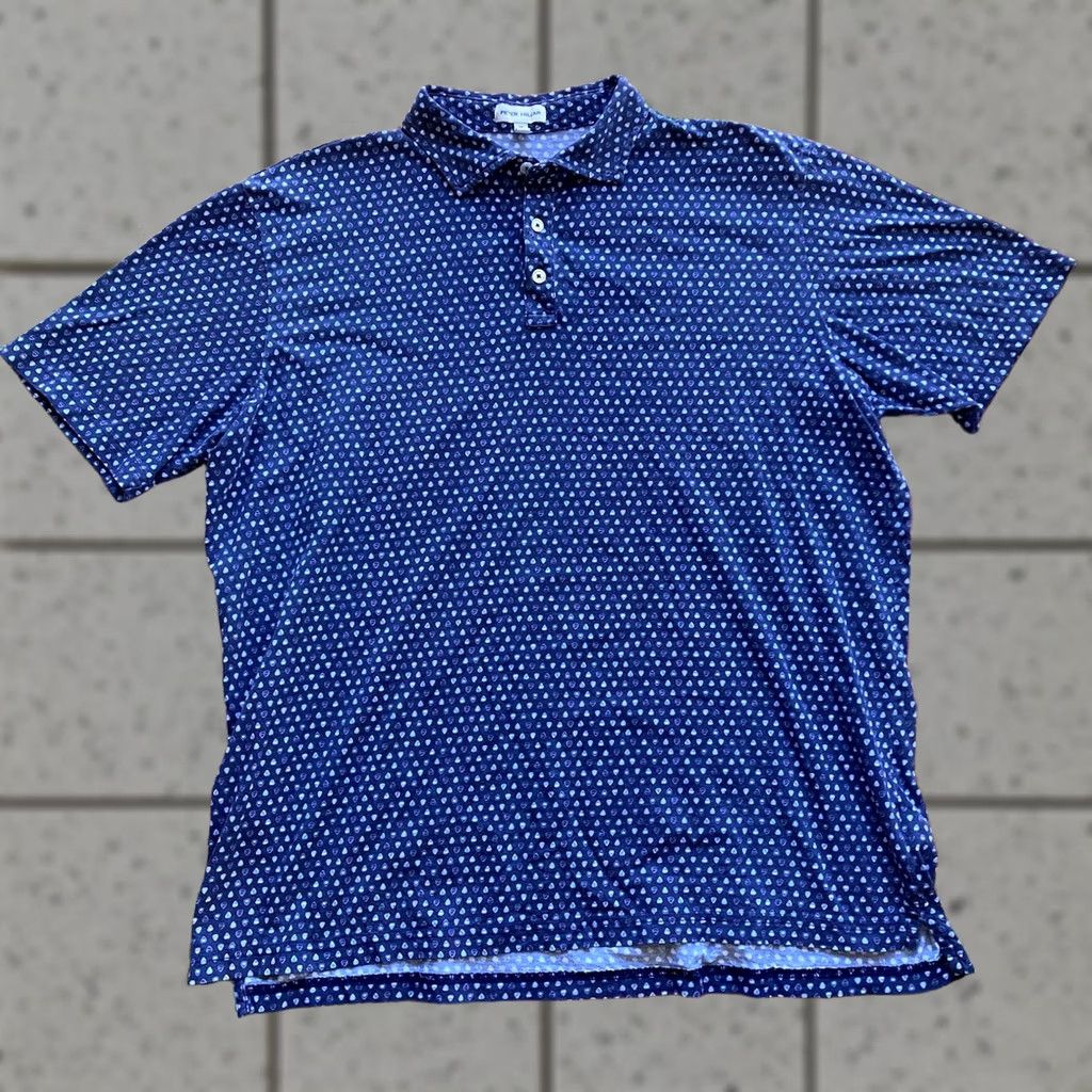 Peter Millar Peter Millar Polo Shirt Mens XL Navy Blue All Over Print AOP Golf Pima Cotton Size US XL / EU 56 / 4 - 1 Thumbnail