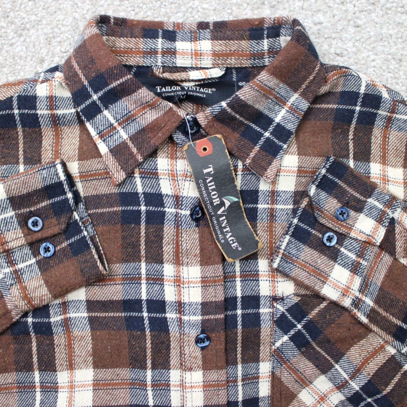 Vintage Tailor Vintage Shirt Mens Medium Brown/Blue Plaid Flannel Button-Up Long Sleeve NWT Casual Workwear Size US M / EU 48-50 / 2 - 2 Thumbnail