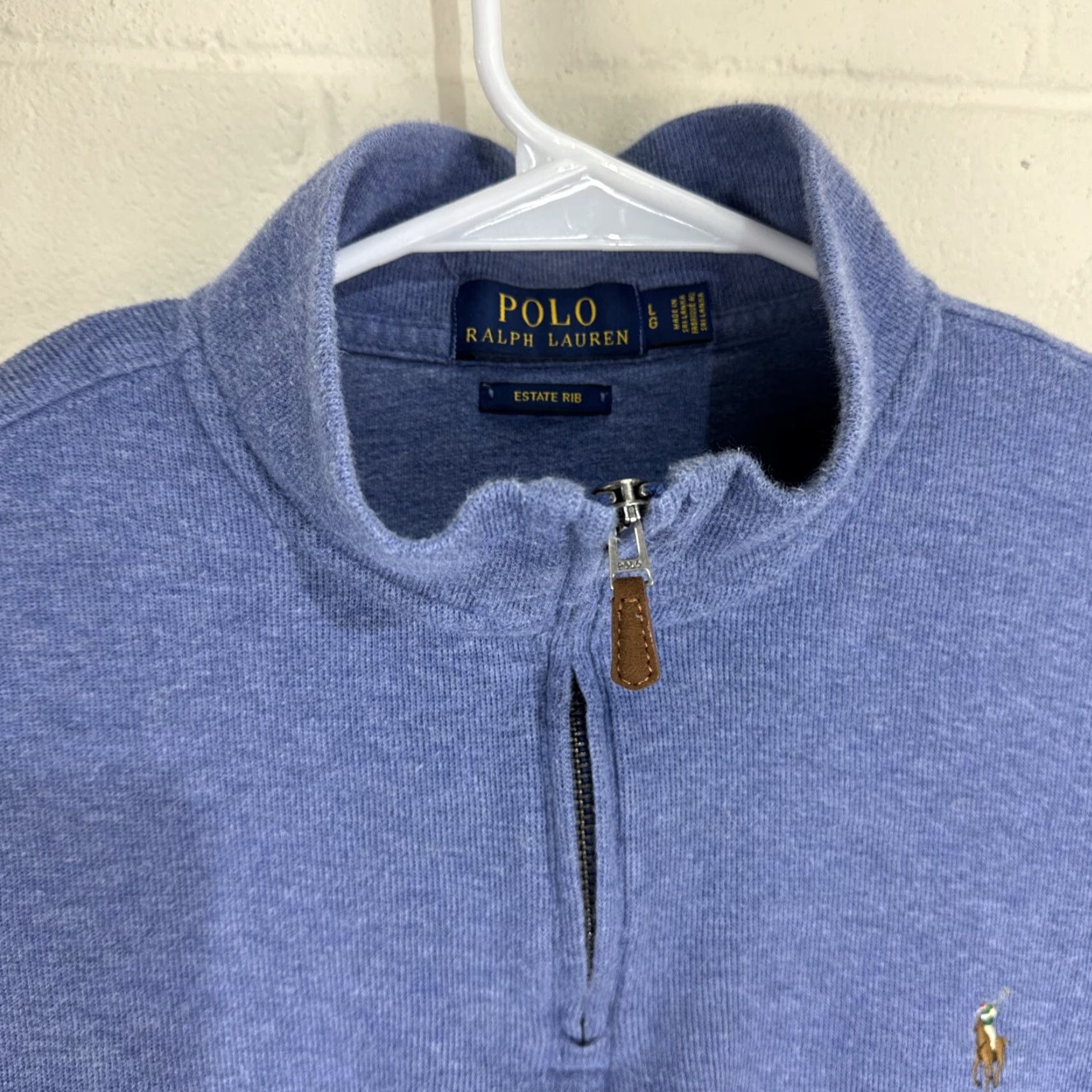 Ralph Lauren Polo Ralph Lauren Mens Sweater L 1/4 Zip Pullover Blue Polo Logo Knit Cotton Mock Neck Long Sleeve Slim Fit-Classic-Preppy Size US L / EU 52-54 / 3 - 3 Thumbnail