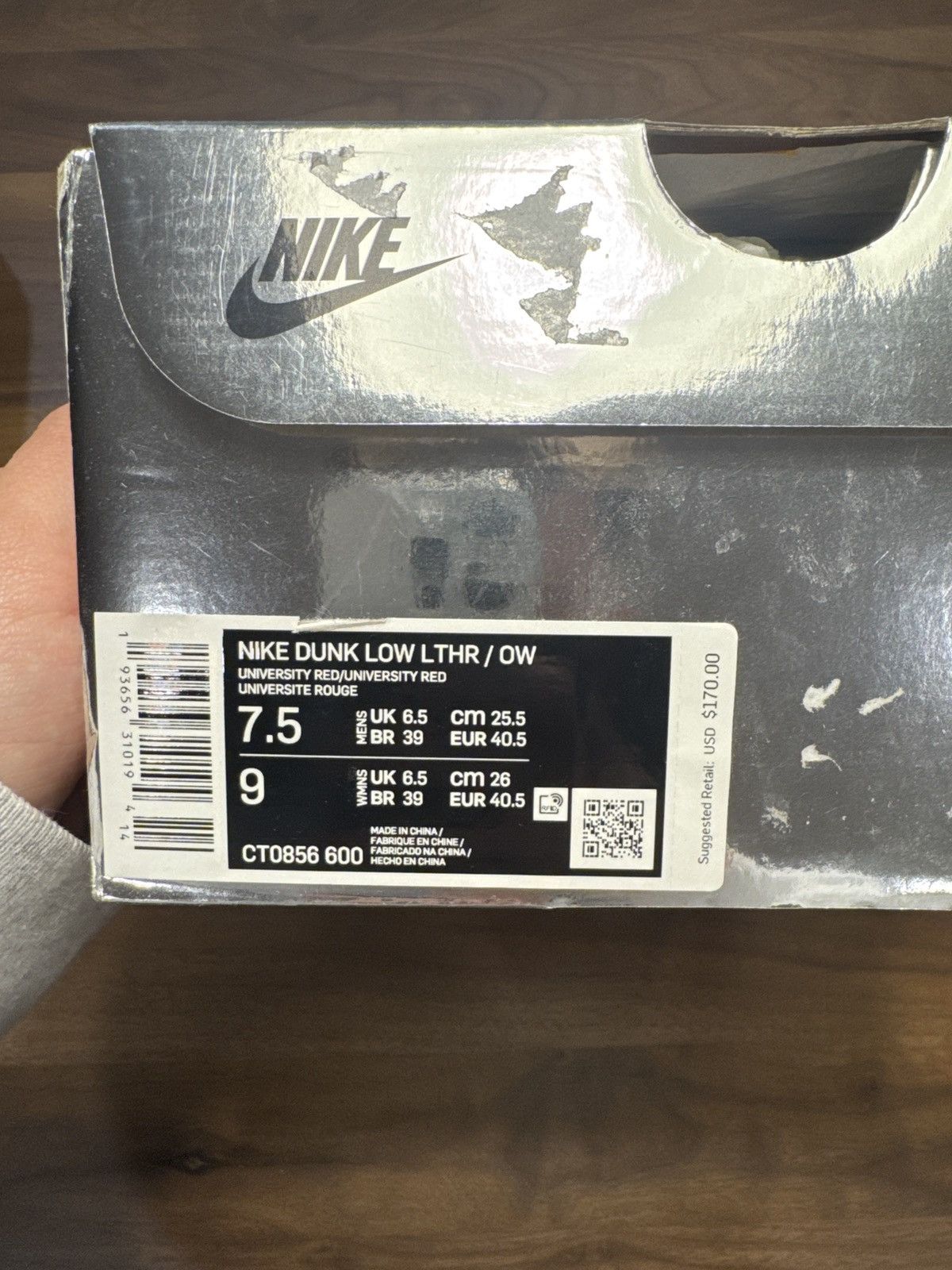 Nike × Off-White Off-White Nike Dunk University Red Size US 7.5 / EU 40-41 - 7 Thumbnail