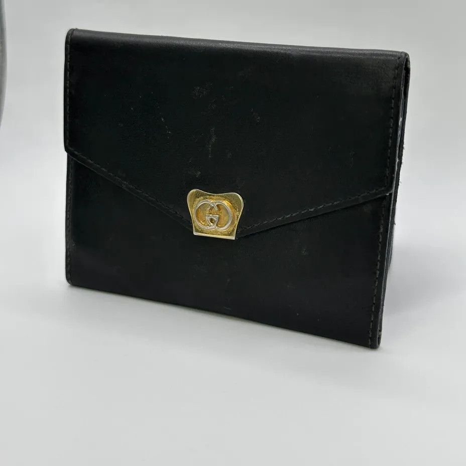 Gucci Vintage Gucci Gold Toned Black Leather Bifold Wallet Size ONE SIZE - 3 Thumbnail