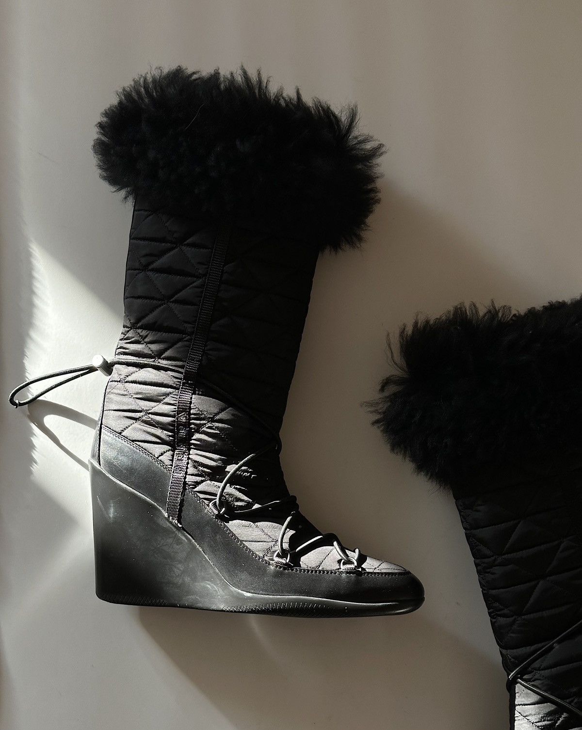 Prada *sz39.5* PRADA 2004 Fur Wedge Padded Boots Vintage rap shoes Size US 9.5 / IT 39.5 - 3 Thumbnail